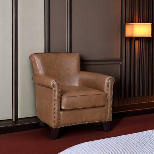 Lexicon 100% Top Grain Genuine Leather Chair, Leather Accent Chairs for Living Room, Solid Wood Frame, Rolled Armrest & Nailhead Trim, Comfy Reading for Bedroom, Office, Waiting Room, Brown - Image 5