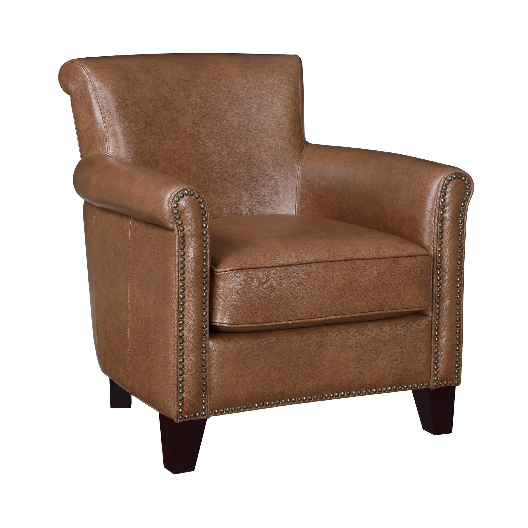 Lexicon 100% Top Grain Genuine Leather Chair, Leather Accent Chairs for Living Room, Solid Wood Frame, Rolled Armrest & Nailhead Trim, Comfy Reading for Bedroom, Office, Waiting Room, Brown - Image 7