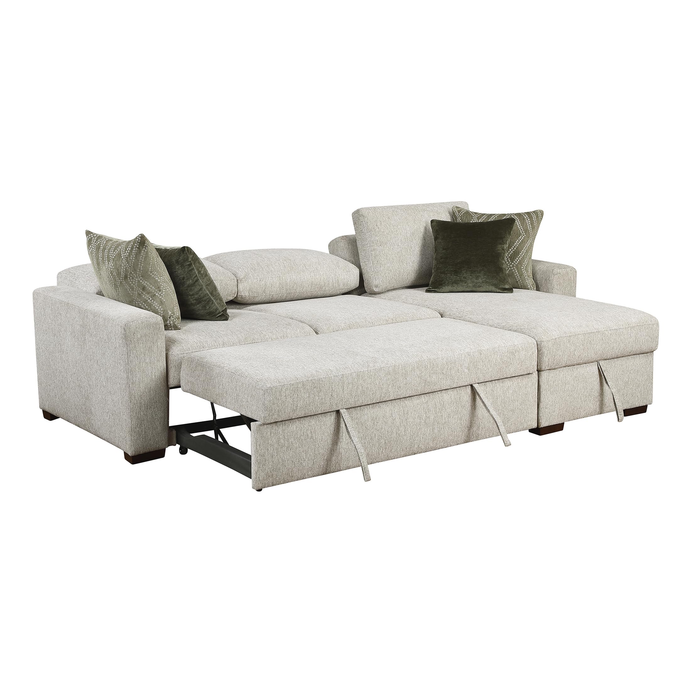 Lexicon 110.5 Inch Sectional Couches For Living Room-Modular Sectional Sofa with Pull Out Bed, 4 Pillows, Convertible Reversible Storage Chaise, Adjustable Backrests, L Shaped 3 Seater,Microfiber Sand - Image 12