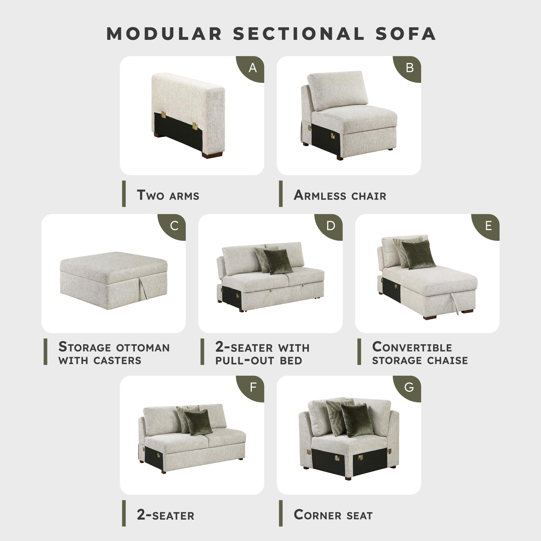 Lexicon 110.5 Inch Sectional Couches For Living Room-Modular Sectional Sofa with Pull Out Bed, 4 Pillows, Convertible Reversible Storage Chaise, Adjustable Backrests, L Shaped 3 Seater,Microfiber Sand - Image 5