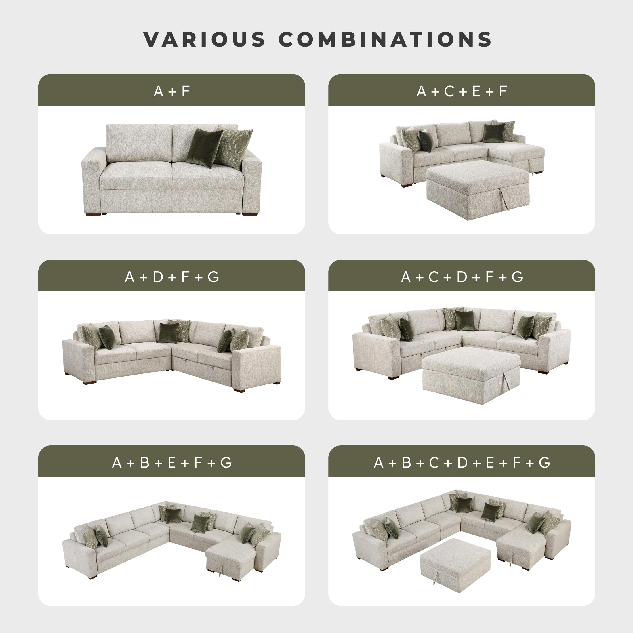 Lexicon 110.5 Inch Sectional Couches For Living Room-Modular Sectional Sofa with Pull Out Bed, 4 Pillows, Convertible Reversible Storage Chaise, Adjustable Backrests, L Shaped 3 Seater,Microfiber Sand - Image 6