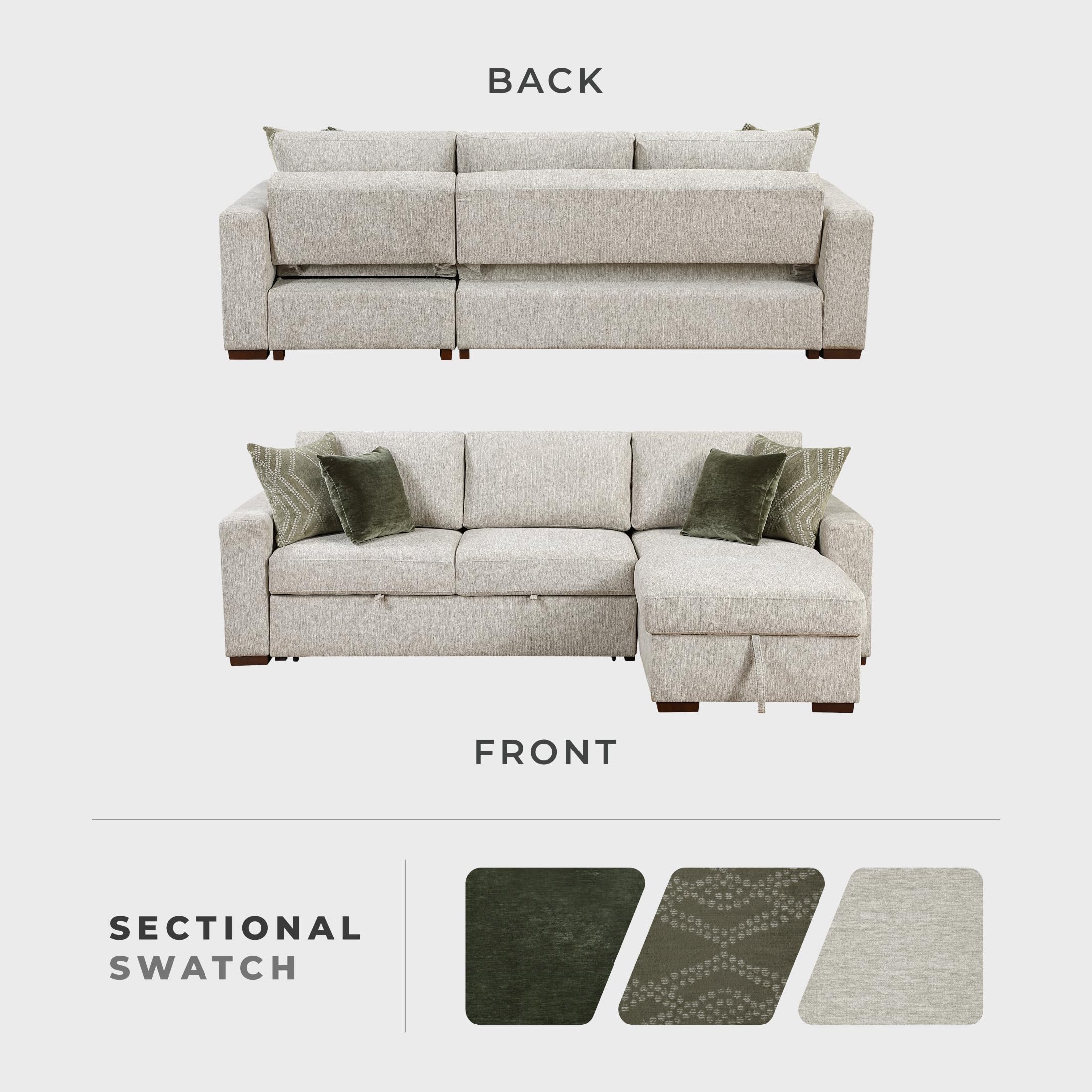 Lexicon 110.5 Inch Sectional Couches For Living Room-Modular Sectional Sofa with Pull Out Bed, 4 Pillows, Convertible Reversible Storage Chaise, Adjustable Backrests, L Shaped 3 Seater,Microfiber Sand - Image 7