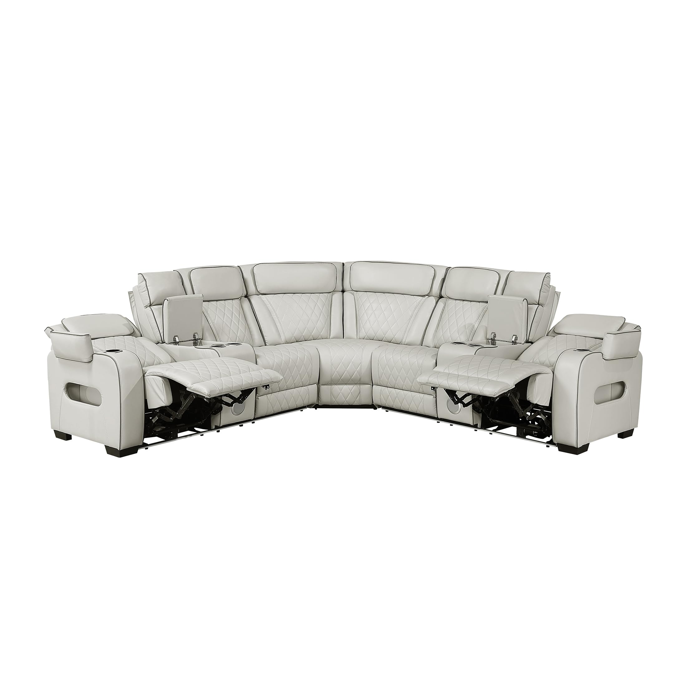 Lexicon 118" Power Reclining Sectional Sofa, Wall Hugger, 2 Recliner Seats, 2 Storage Arms, 2 Console Cup Holders, Power Headrests, Charging Ports, Wireless Speakers, LED Lighting, Faux Leather Taupe - Image 15