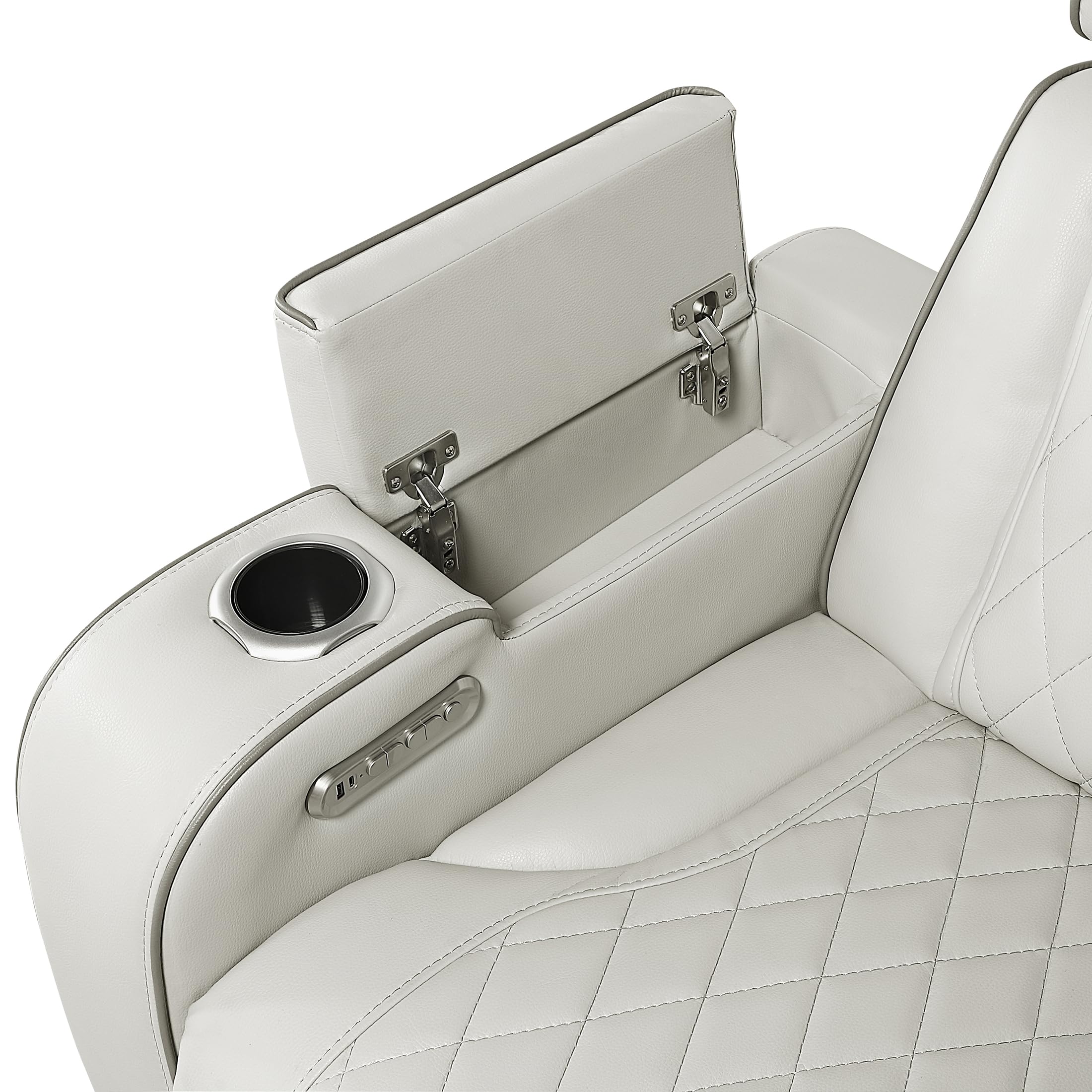 Lexicon 118" Power Reclining Sectional Sofa, Wall Hugger, 2 Recliner Seats, 2 Storage Arms, 2 Console Cup Holders, Power Headrests, Charging Ports, Wireless Speakers, LED Lighting, Faux Leather Taupe - Image 21