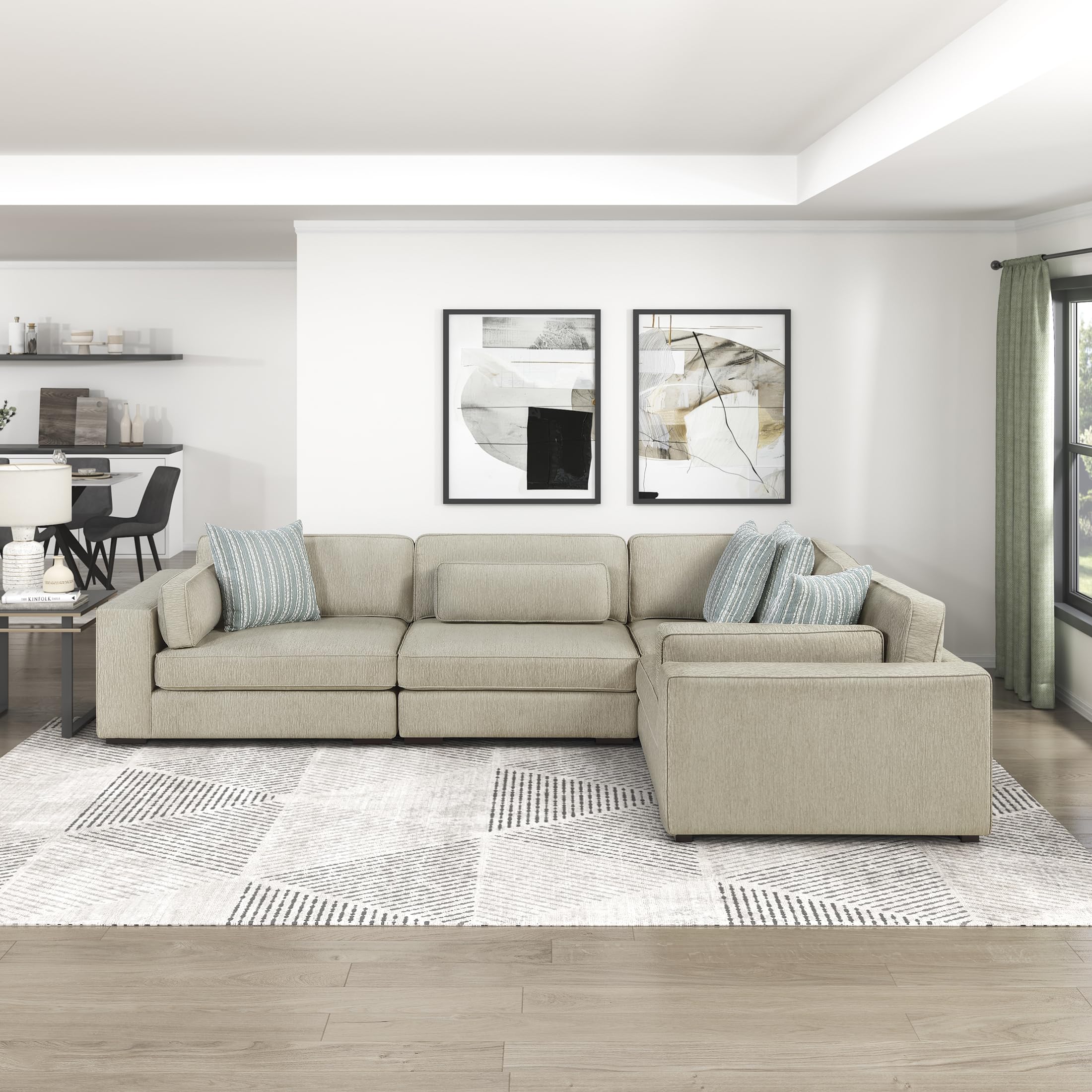 Lexicon 136" Modern 4-Piece Sectional Sofa with Reversible Cushions, Removable Cushion Covers, 7 Accent Pillows, L-Shaped Sectional Couch for Living Room, 4 Seater, Chenille Pewter - Image 5