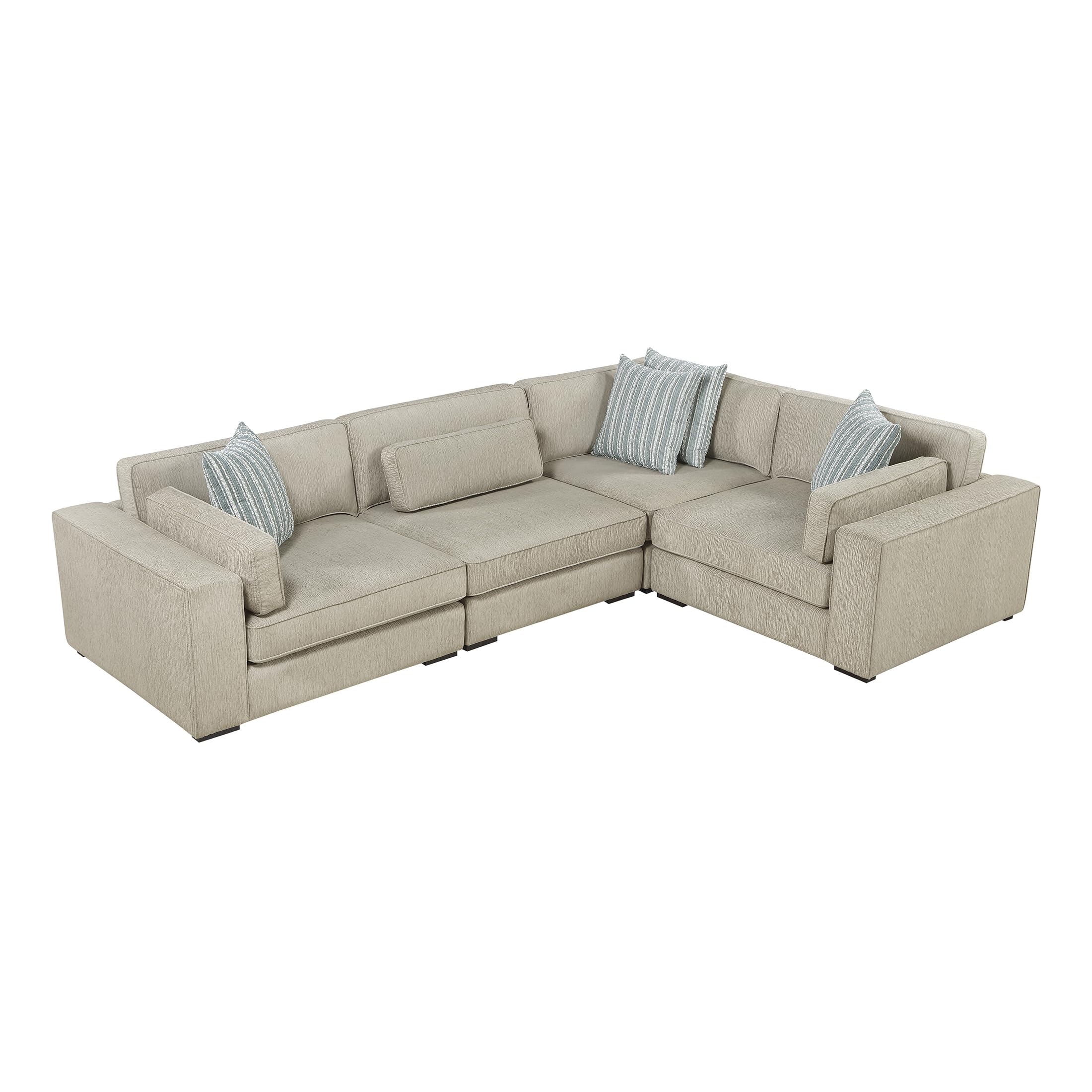 Lexicon 136" Modern 4-Piece Sectional Sofa with Reversible Cushions, Removable Cushion Covers, 7 Accent Pillows, L-Shaped Sectional Couch for Living Room, 4 Seater, Chenille Pewter - Image 6