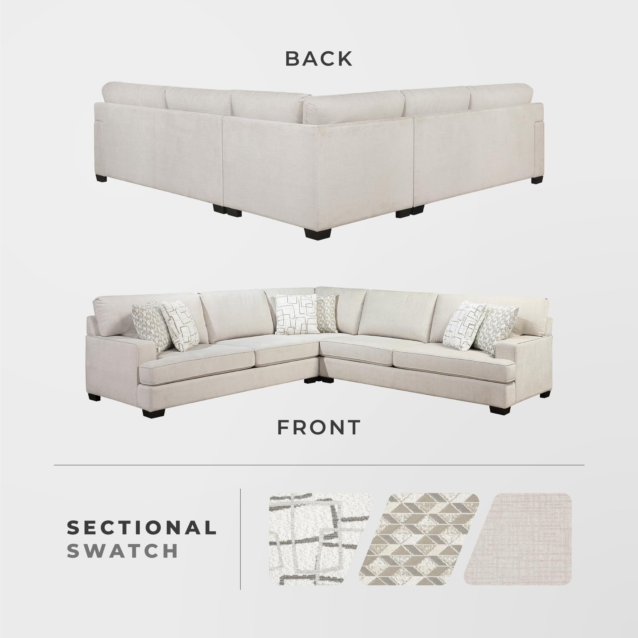 Lexicon 3-Piece Chenille Sectional Sofa with Reversible Cushions, Removable Cushion Covers, 6 Accent Pillows, 131 Inch Modern L-Shaped Sectional Couch for Living Room, 5 Seater, Beige - Image 4