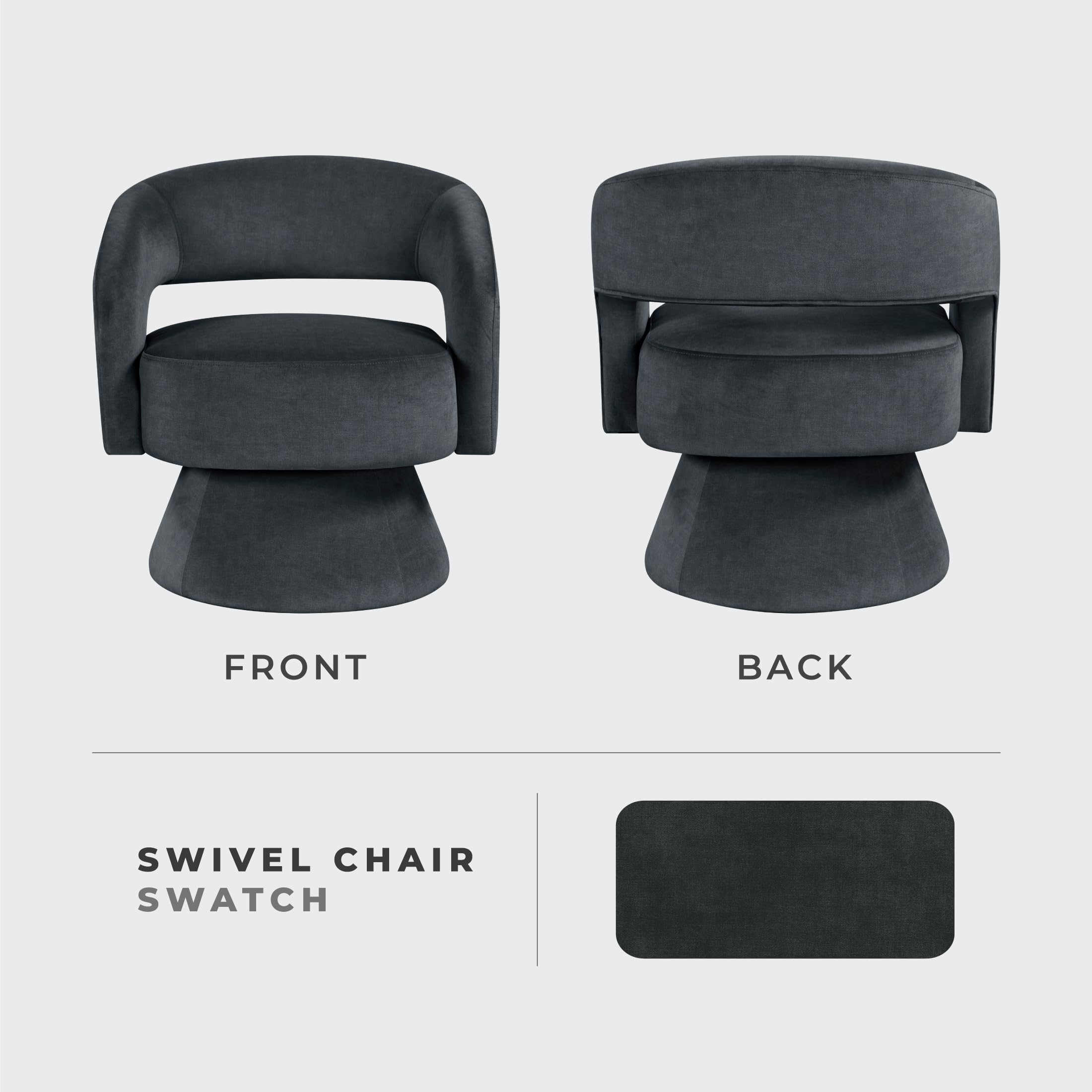 Lexicon 360 Degree Swivel Accent Chair, Modern Comfy Velvet Round Barrel Chair, Open Back, Plush Foam Cushions, Metal Swivel Base for Living Room, Bedroom or Office, Dark Gray - Image 4