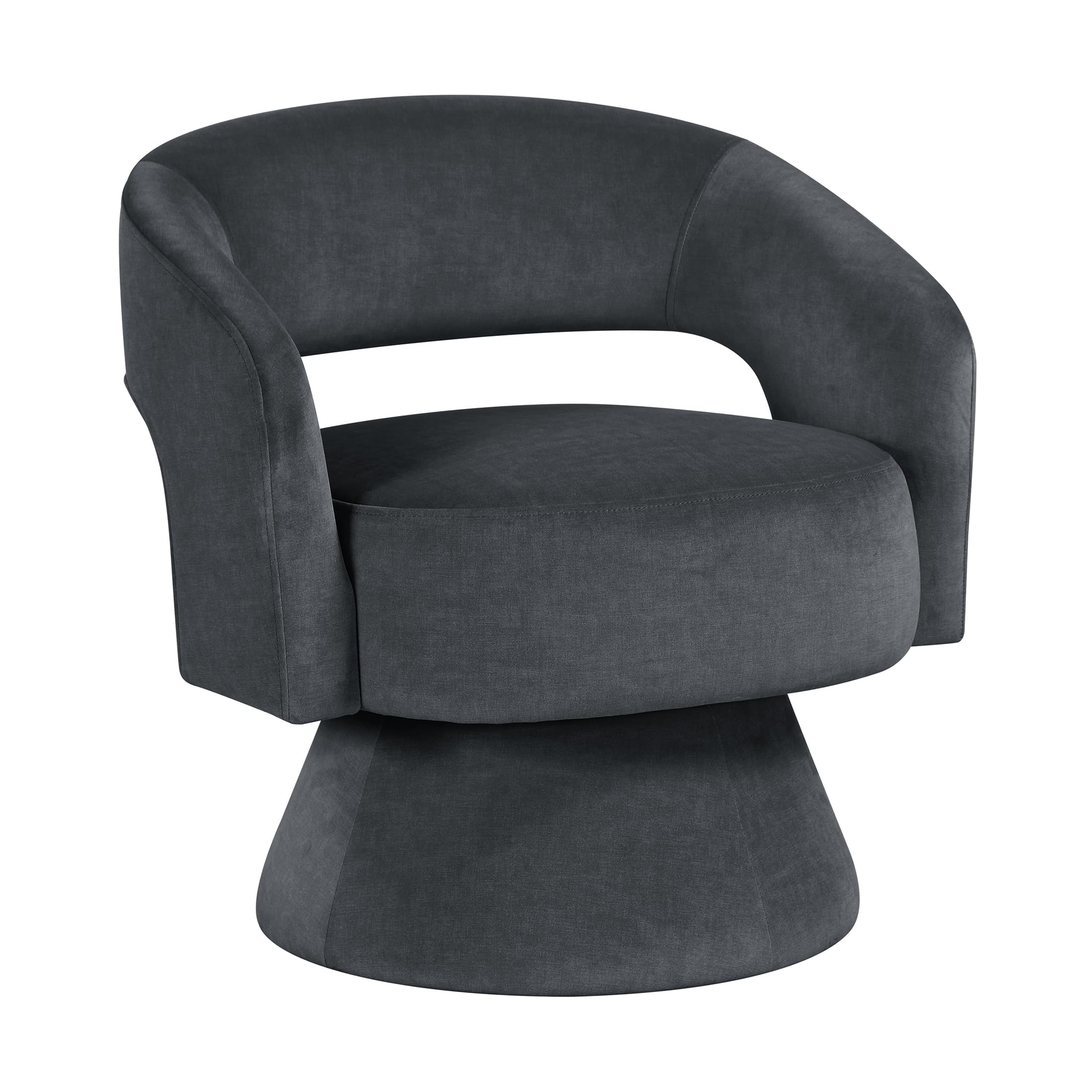 Lexicon 360 Degree Swivel Accent Chair, Modern Comfy Velvet Round Barrel Chair, Open Back, Plush Foam Cushions, Metal Swivel Base for Living Room, Bedroom or Office, Dark Gray - Image 6