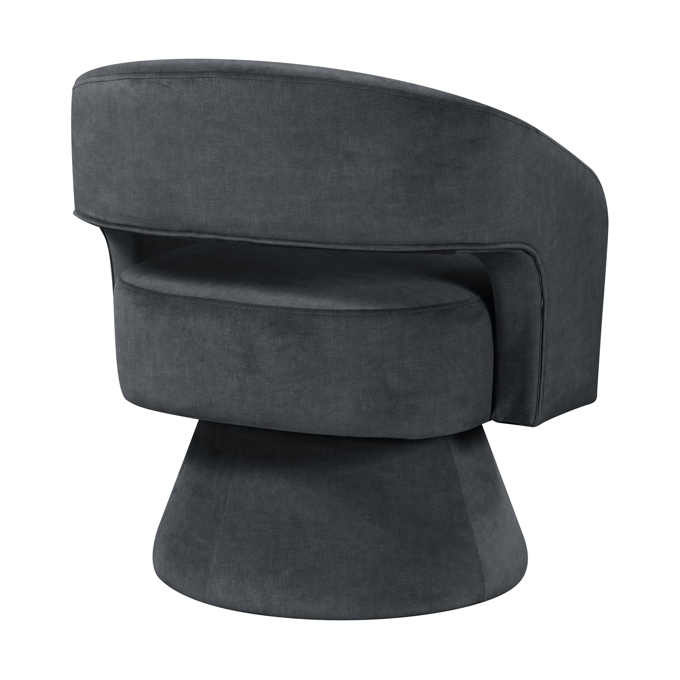Lexicon 360 Degree Swivel Accent Chair, Modern Comfy Velvet Round Barrel Chair, Open Back, Plush Foam Cushions, Metal Swivel Base for Living Room, Bedroom or Office, Dark Gray - Image 7