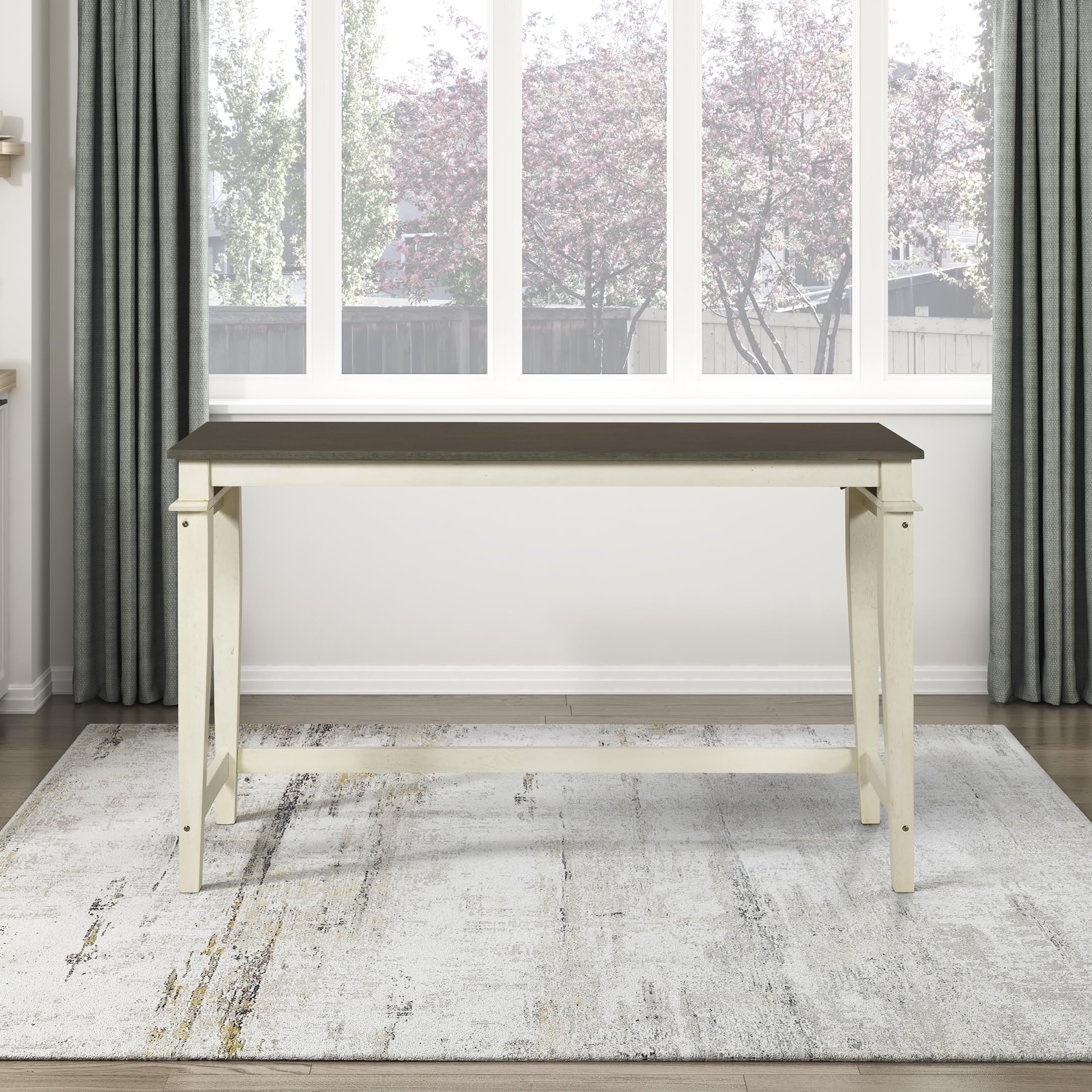 Lexicon 4 Piece Counter Height Bar Table with 3 Stools, Power Outlets, Rubberwood Frame Kitchen Table with 3 Padded Stools, Charging Ports for Small Spaces, Ash Veneer Walnut and Buttermilk Finish - Image 10