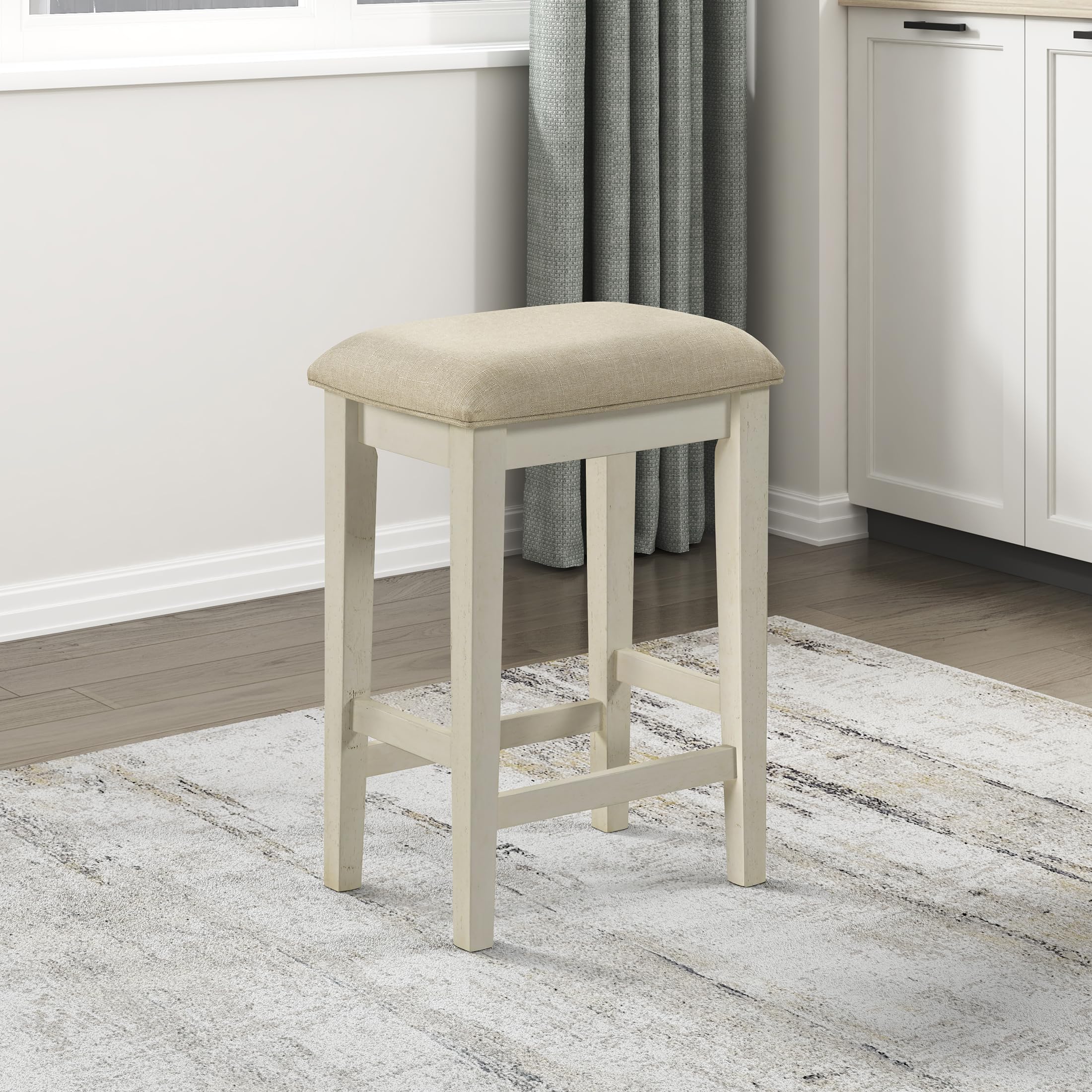 Lexicon 4 Piece Counter Height Bar Table with 3 Stools, Power Outlets, Rubberwood Frame Kitchen Table with 3 Padded Stools, Charging Ports for Small Spaces, Ash Veneer Walnut and Buttermilk Finish - Image 11