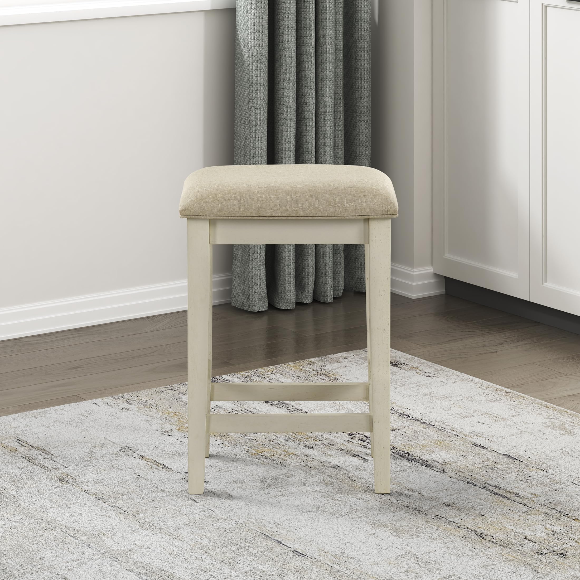 Lexicon 4 Piece Counter Height Bar Table with 3 Stools, Power Outlets, Rubberwood Frame Kitchen Table with 3 Padded Stools, Charging Ports for Small Spaces, Ash Veneer Walnut and Buttermilk Finish - Image 12