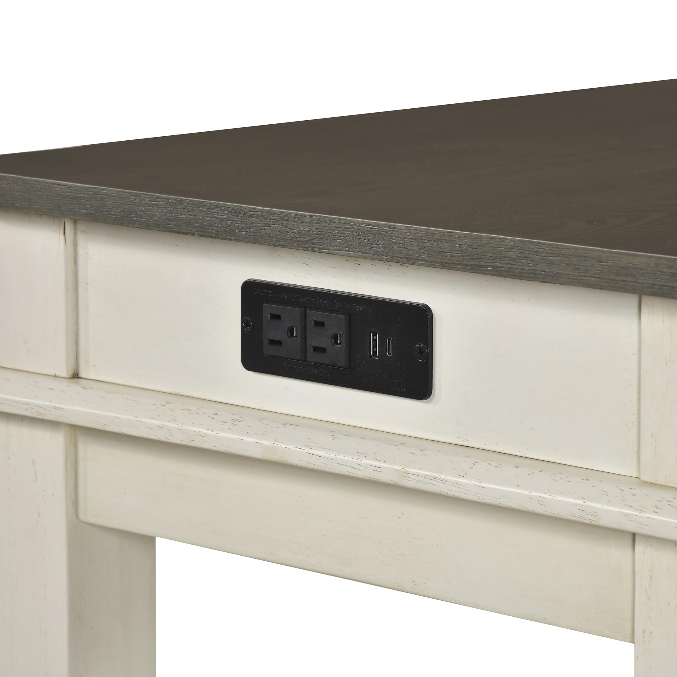 Lexicon 4 Piece Counter Height Bar Table with 3 Stools, Power Outlets, Rubberwood Frame Kitchen Table with 3 Padded Stools, Charging Ports for Small Spaces, Ash Veneer Walnut and Buttermilk Finish - Image 19