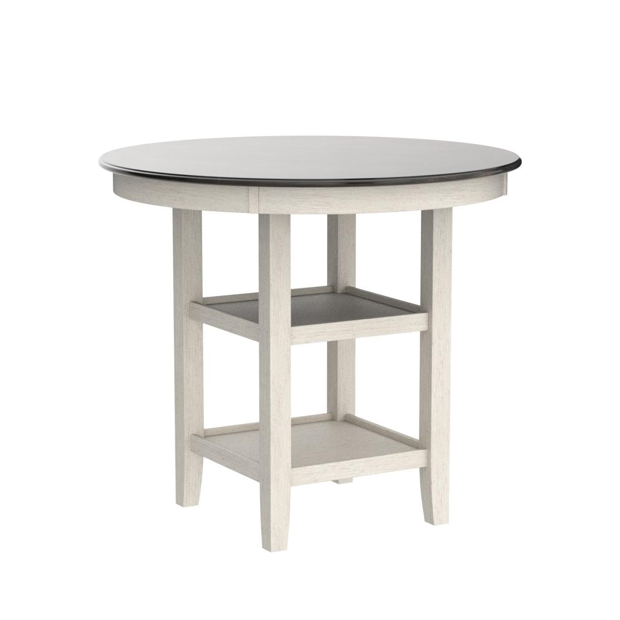 Lexicon 42-Inch Dia. Round Counter Height Table for 4 People, Counter Height Dining Table with Storage Base, Acacia Veneer, Wood Frame, for Home/Kitchen/Dining Room, Brown/Antique White - Image 4