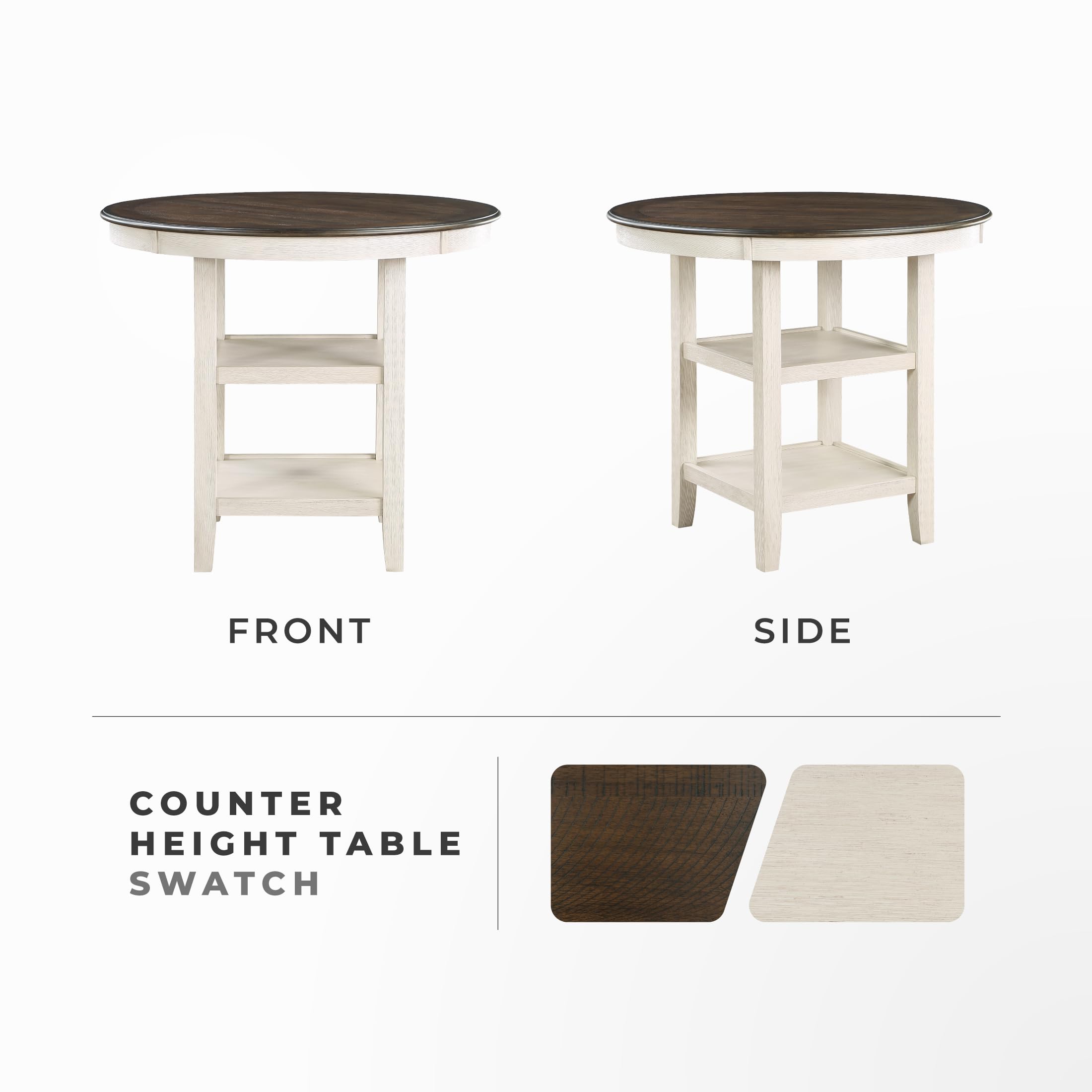 Lexicon 42-Inch Dia. Round Counter Height Table for 4 People, Counter Height Dining Table with Storage Base, Acacia Veneer, Wood Frame, for Home/Kitchen/Dining Room, Brown/Antique White - Image 5