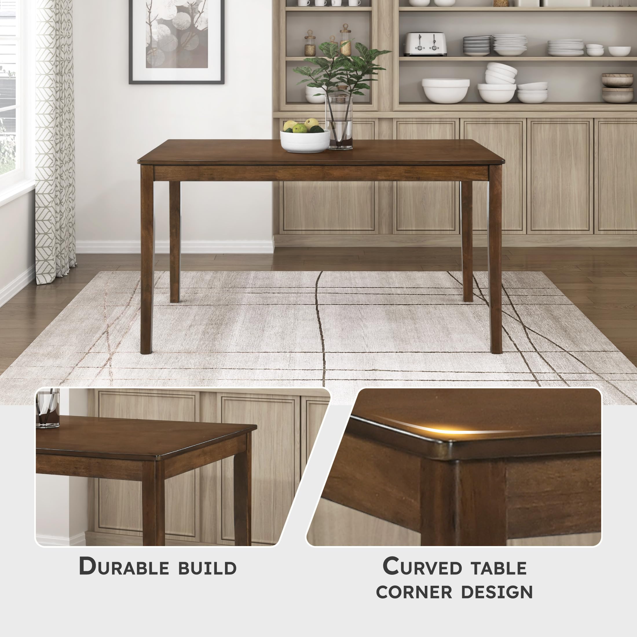 Lexicon 55.5" Dining Table for 4, Modern Rectangular Dining Room Table, Wood Dining Table, Modern Wood Table with Solid Wood Leg for Kitchen/Dining/Living Room, Easy Assembly, Chestnut - Image 3