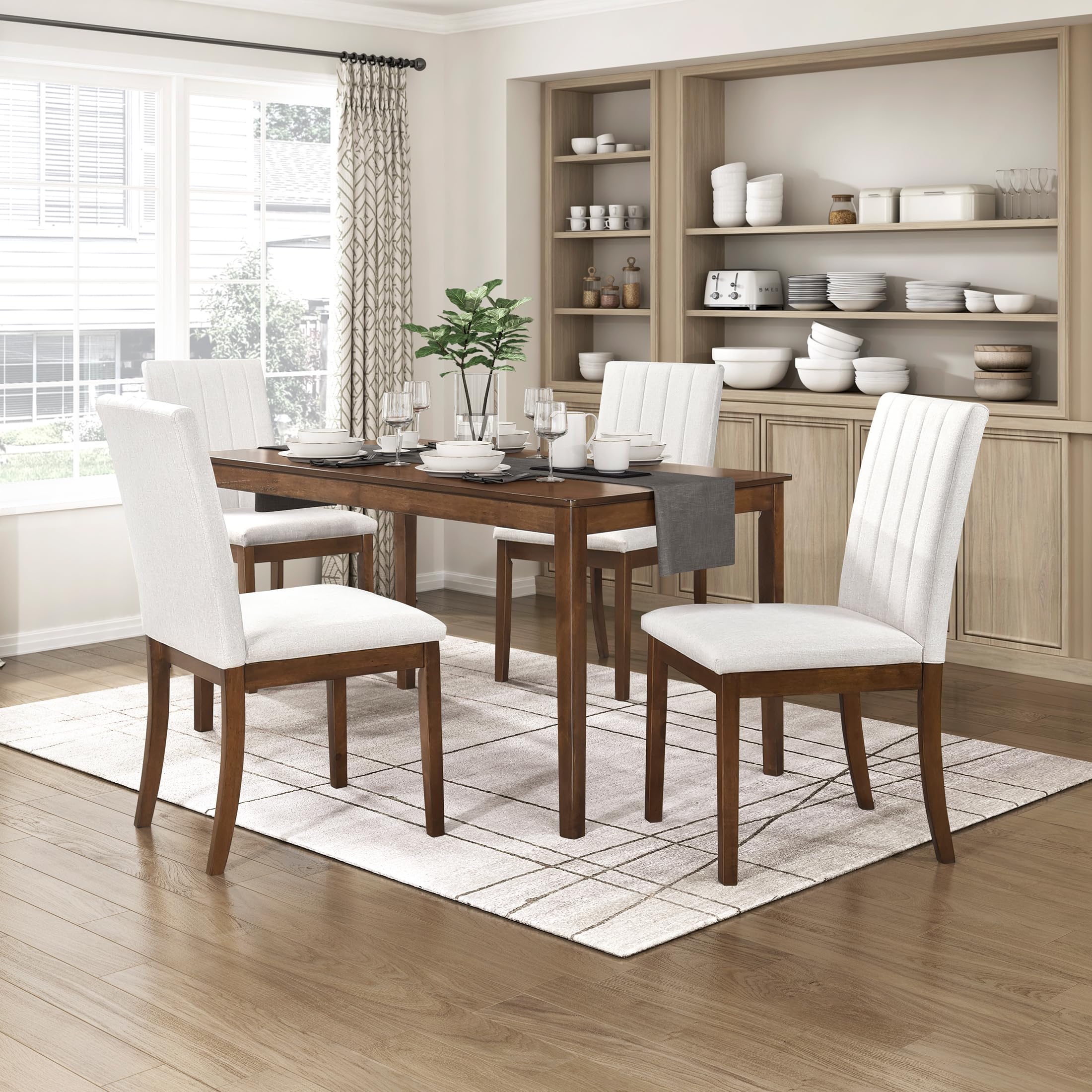 Lexicon 55.5" Dining Table for 4, Modern Rectangular Dining Room Table, Wood Dining Table, Modern Wood Table with Solid Wood Leg for Kitchen/Dining/Living Room, Easy Assembly, Chestnut - Image 6