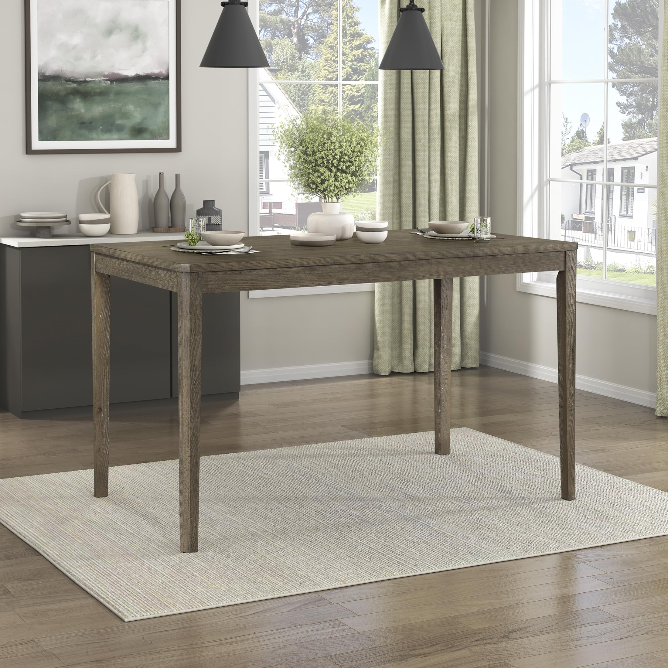 Lexicon 6 Piece Counter Height Dining Table Set, Wooden Counter Height Dining Room Set for 6, Including 1 Kitchen Table, 4 Upholstered Ladder Back Chairs and 1 Bench, Light Brown/Gray - Image 10