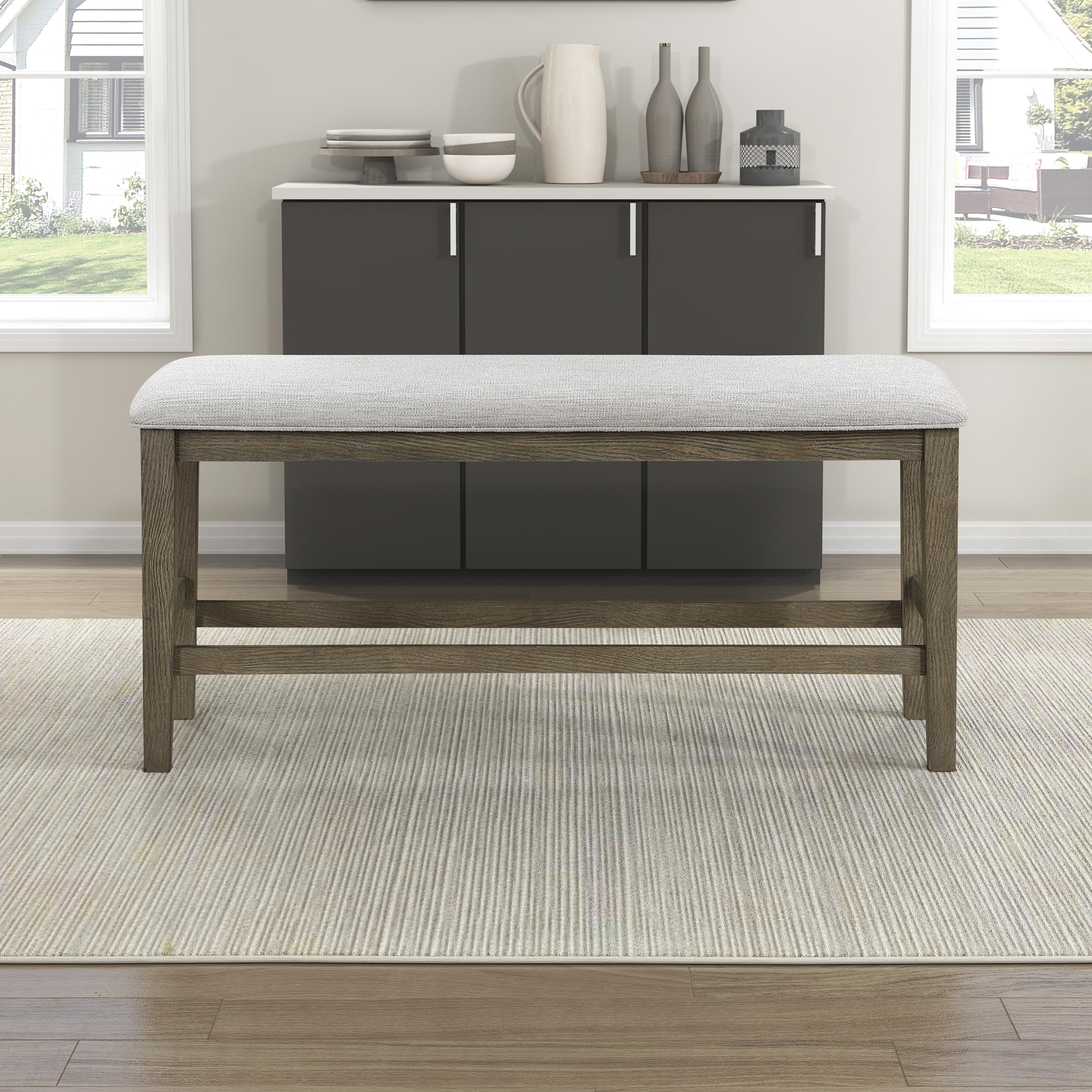 Lexicon 6 Piece Counter Height Dining Table Set, Wooden Counter Height Dining Room Set for 6, Including 1 Kitchen Table, 4 Upholstered Ladder Back Chairs and 1 Bench, Light Brown/Gray - Image 12