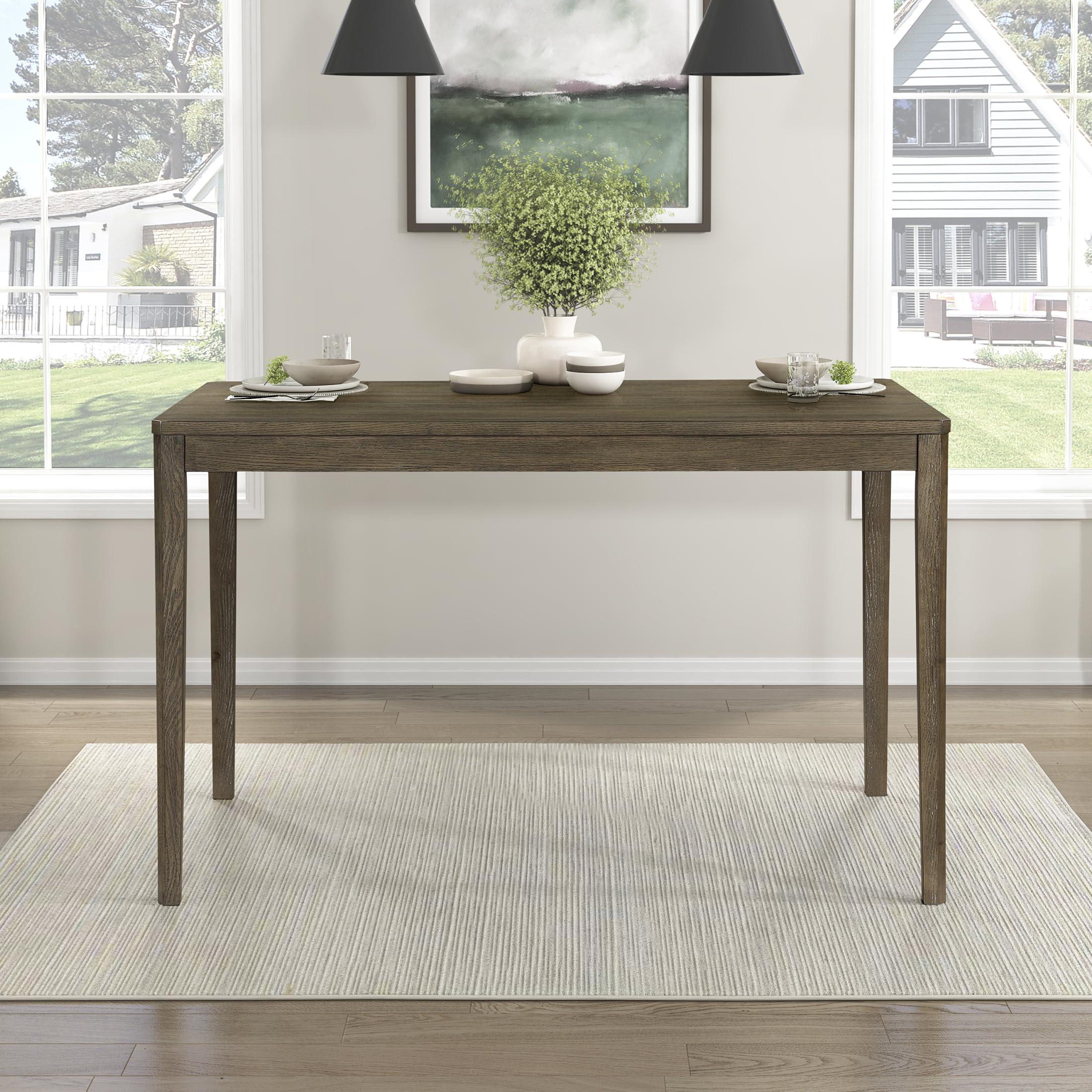 Lexicon 6 Piece Counter Height Dining Table Set, Wooden Counter Height Dining Room Set for 6, Including 1 Kitchen Table, 4 Upholstered Ladder Back Chairs and 1 Bench, Light Brown/Gray - Image 9