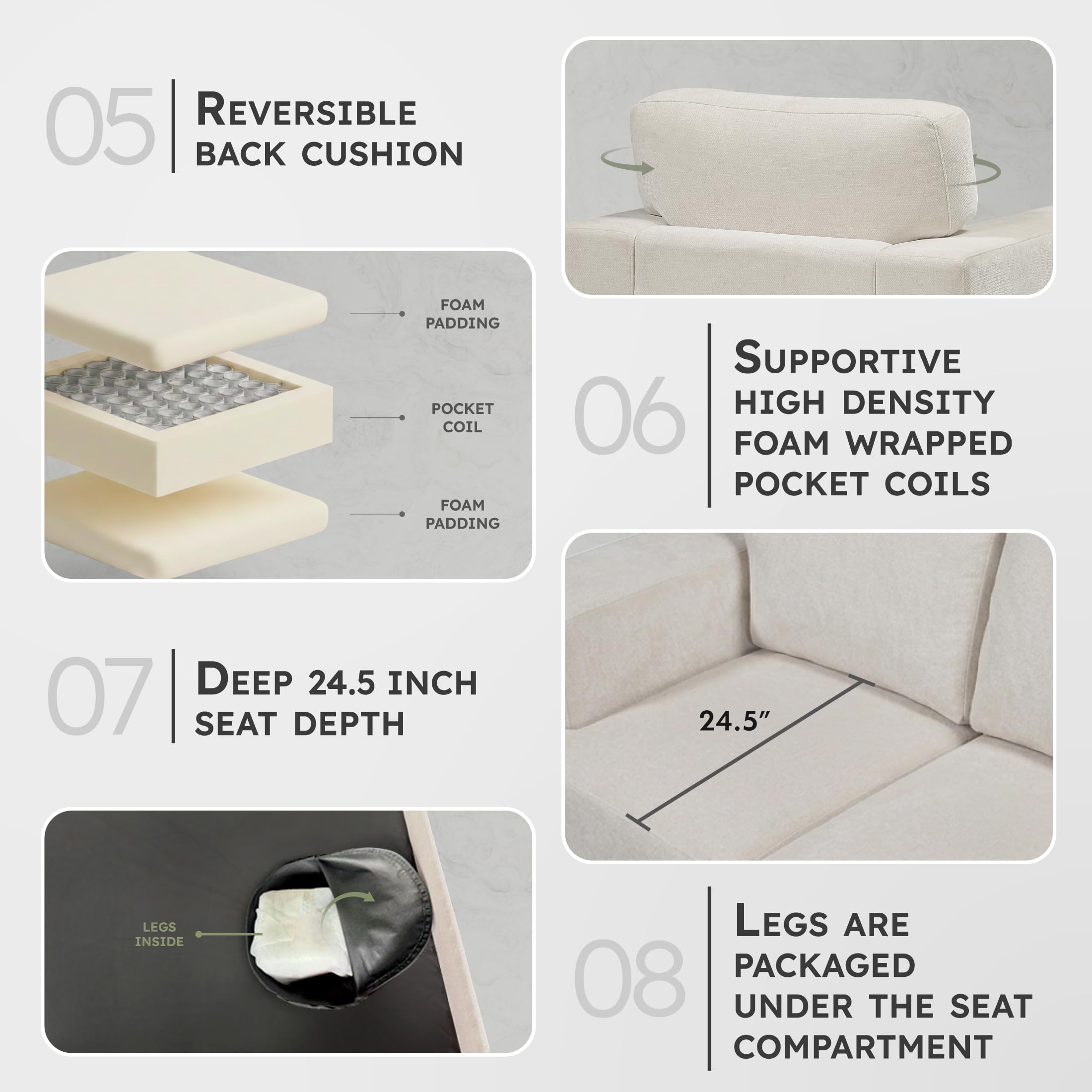 Lexicon 68" W Modern Living Room Loveseat - Chenille Love Seat with 2 Pillows, Wide Track Arms, Reversible Back Cushions, Solid Wood Legs, for Bedroom/Apartment/Office, Easy Assembly, Beige - Image 4