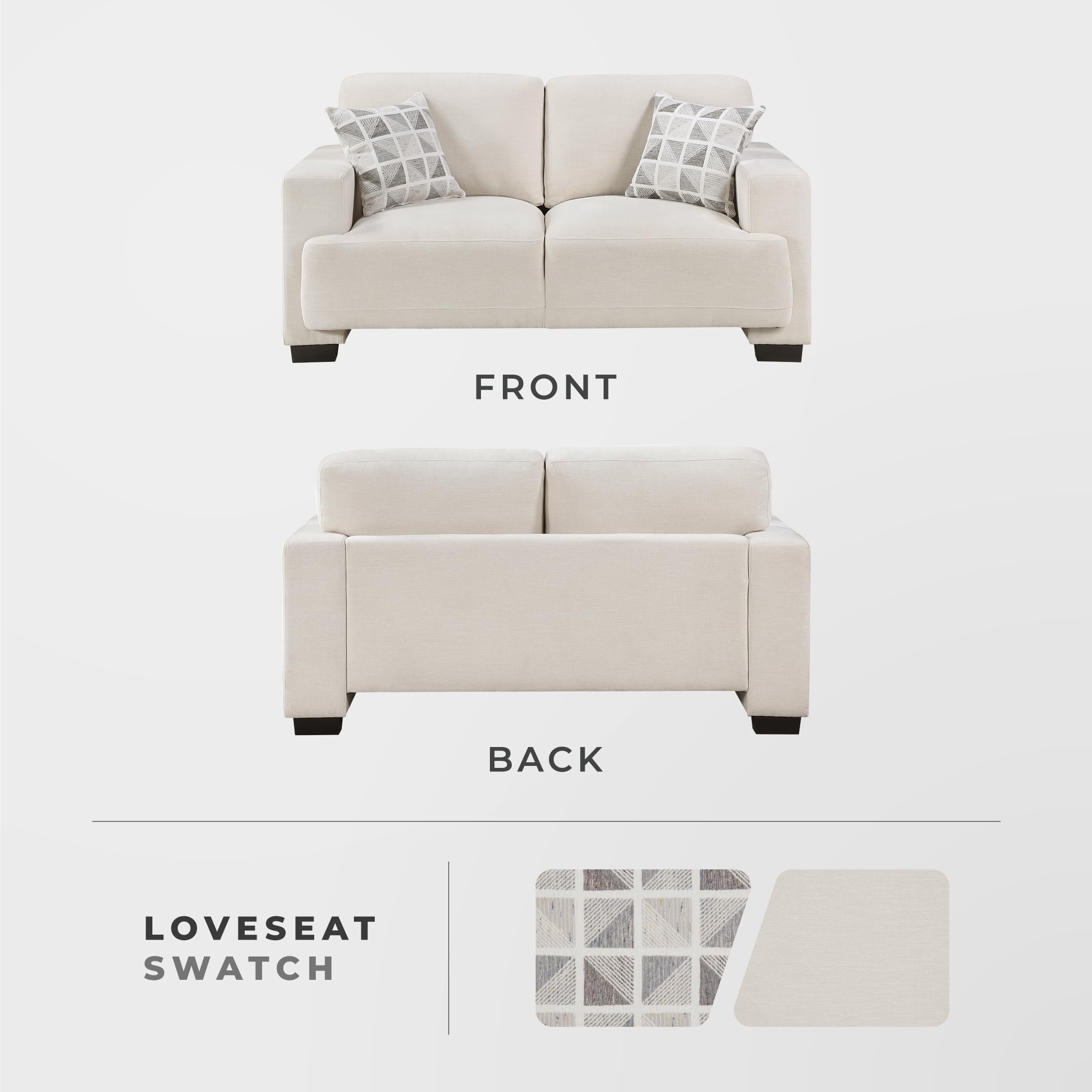 Lexicon 68" W Modern Living Room Loveseat - Chenille Love Seat with 2 Pillows, Wide Track Arms, Reversible Back Cushions, Solid Wood Legs, for Bedroom/Apartment/Office, Easy Assembly, Beige - Image 5