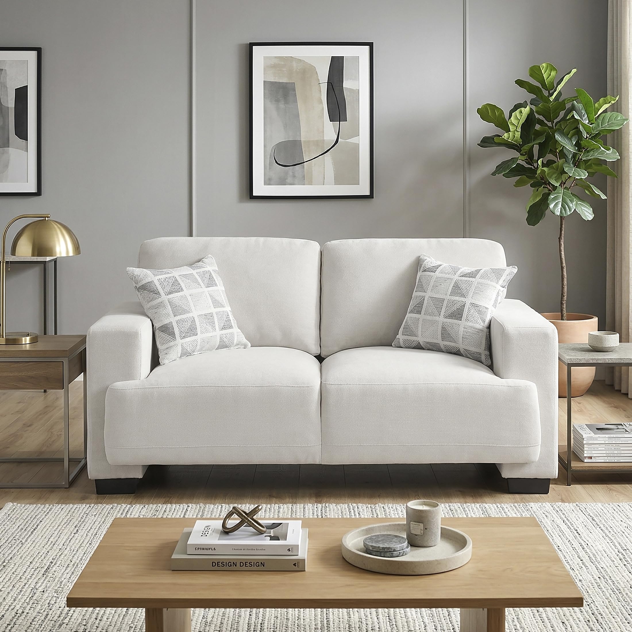 Lexicon 68" W Modern Living Room Loveseat - Chenille Love Seat with 2 Pillows, Wide Track Arms, Reversible Back Cushions, Solid Wood Legs, for Bedroom/Apartment/Office, Easy Assembly, Beige - Image 6