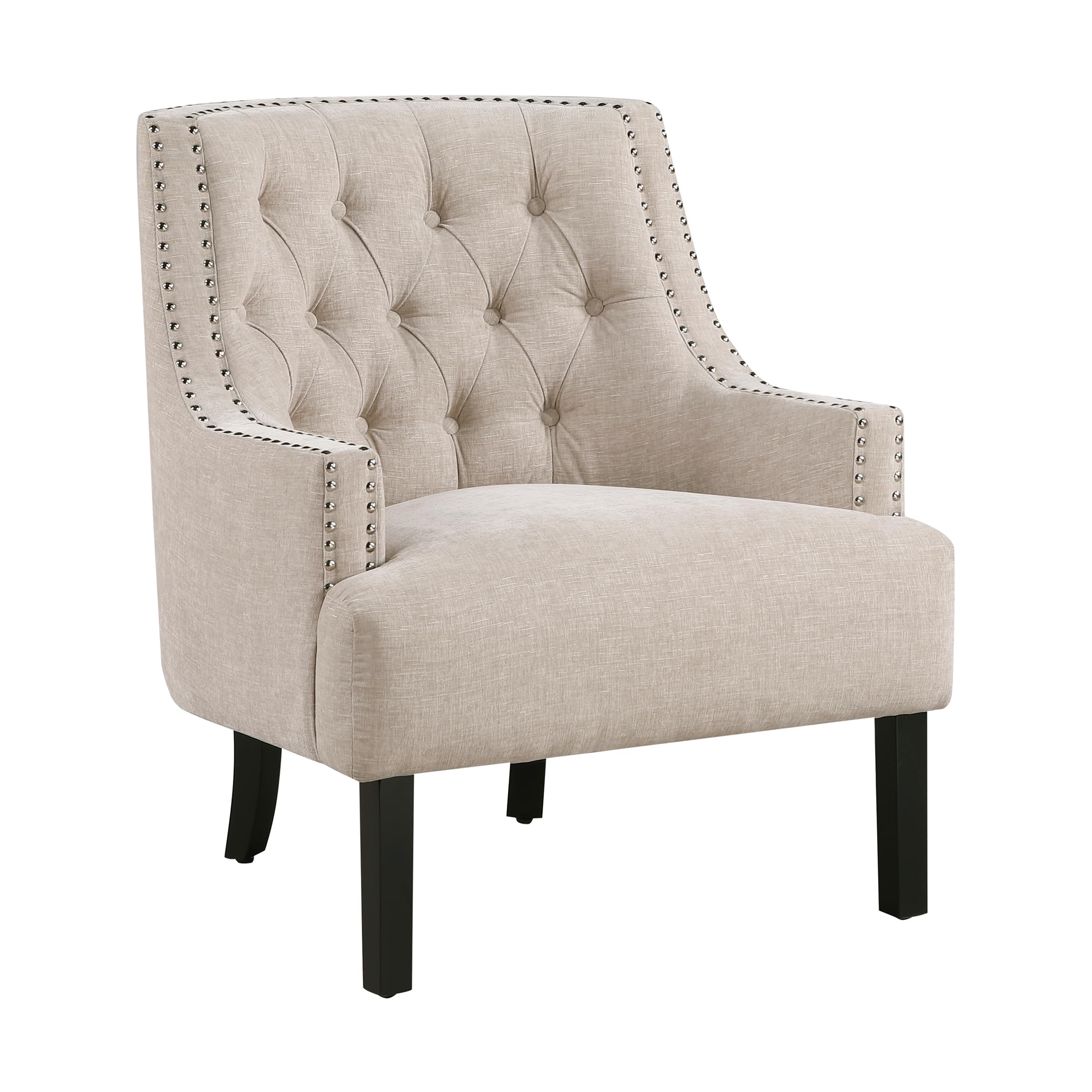 Lexicon Accent Chair Reading Chair Comfy Chair for Bedroom, Upholstered Armchair with Solid Wood Frame, Tufted Cushion Nail Head Trim, Single Sofa Chair for Living Room, Office, Taupe Chenille - Image 3