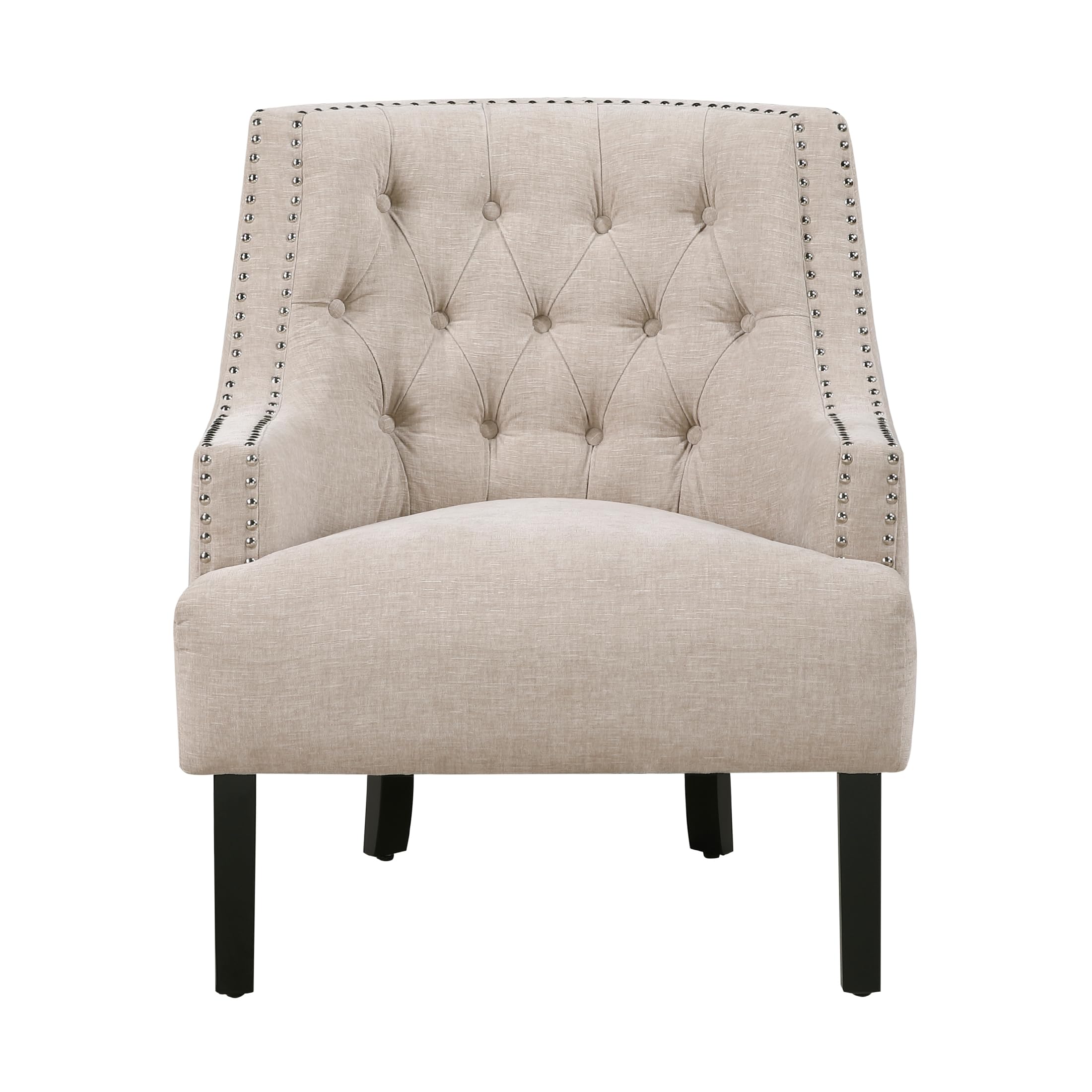 Lexicon Accent Chair Reading Chair Comfy Chair for Bedroom, Upholstered Armchair with Solid Wood Frame, Tufted Cushion Nail Head Trim, Single Sofa Chair for Living Room, Office, Taupe Chenille - Image 4