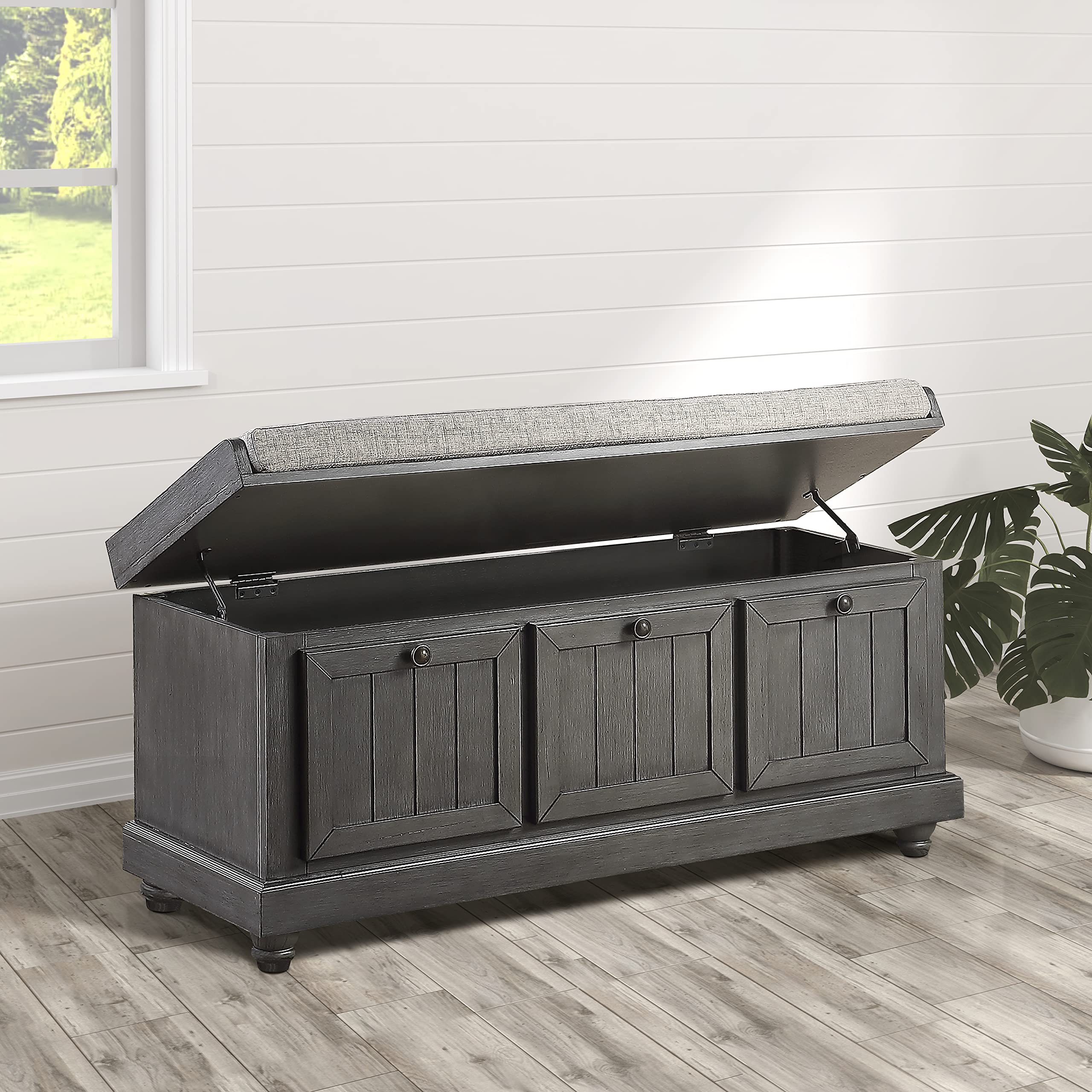 Lexicon Berryessa Lift-Top Storage Bench, Distressed Dark Gray - Image 7