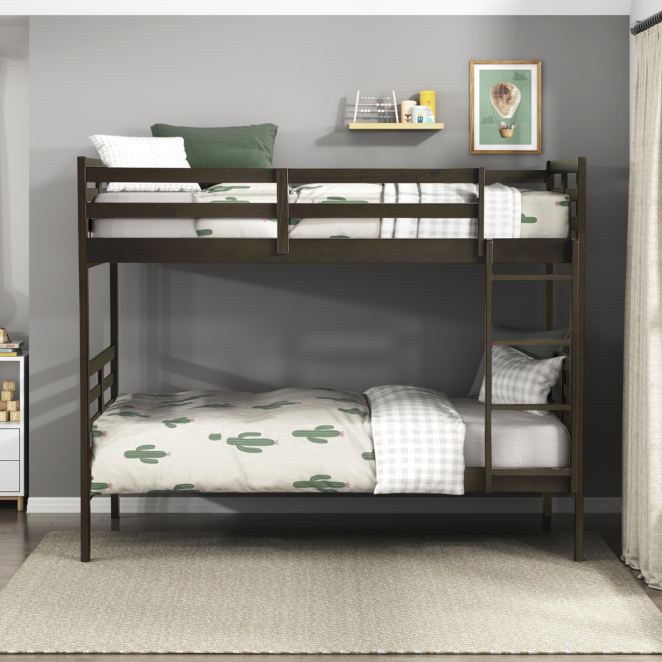 Lexicon Bunk Bed Twin Over Twin, Wooden Bed Frame with Sturdy Ladder and Safety Guard Rails, Modern Space-Saving Design, for Bedroom/Guest Room, No Box Spring Needed, Dark Brown - Image 5