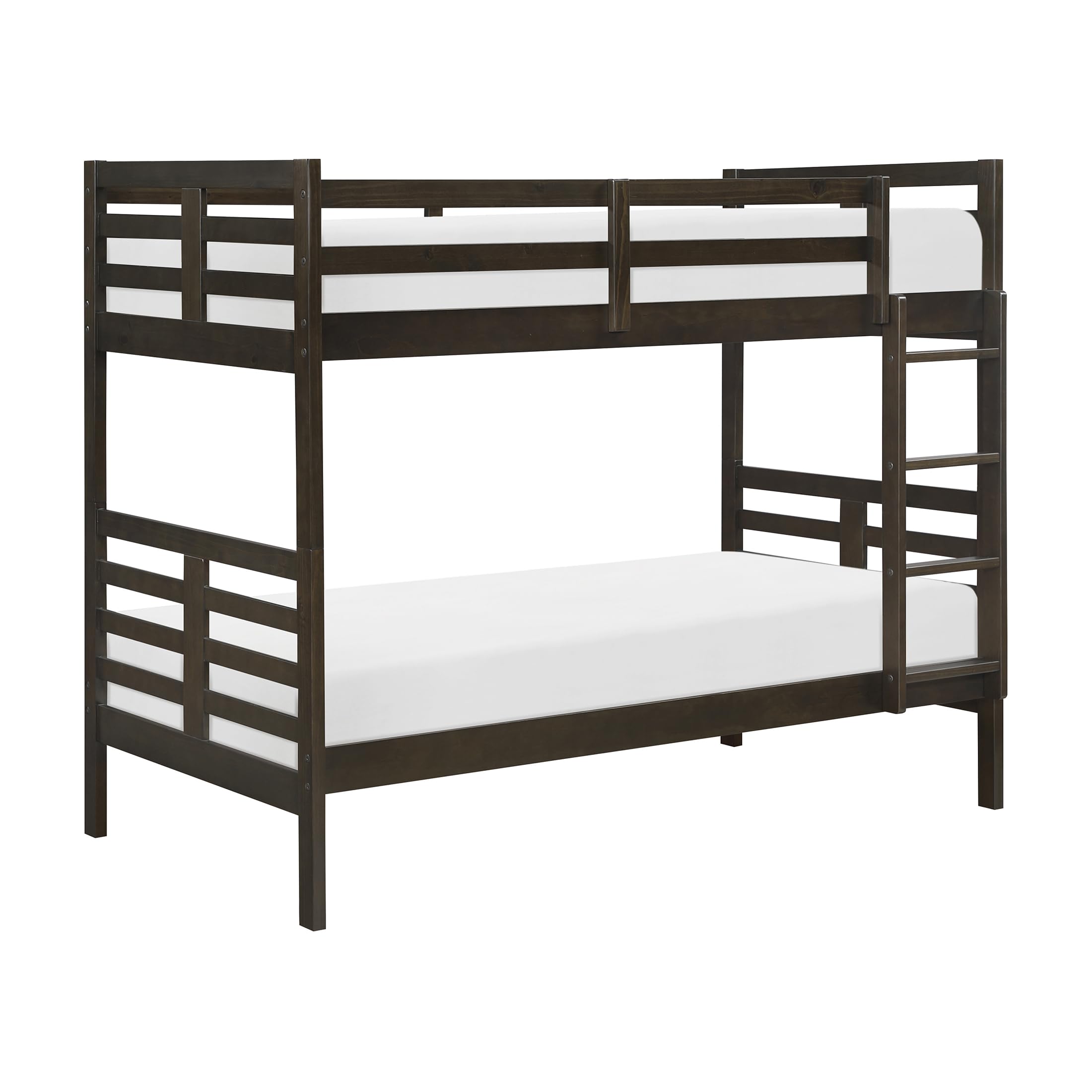 Lexicon Bunk Bed Twin Over Twin, Wooden Bed Frame with Sturdy Ladder and Safety Guard Rails, Modern Space-Saving Design, for Bedroom/Guest Room, No Box Spring Needed, Dark Brown - Image 7