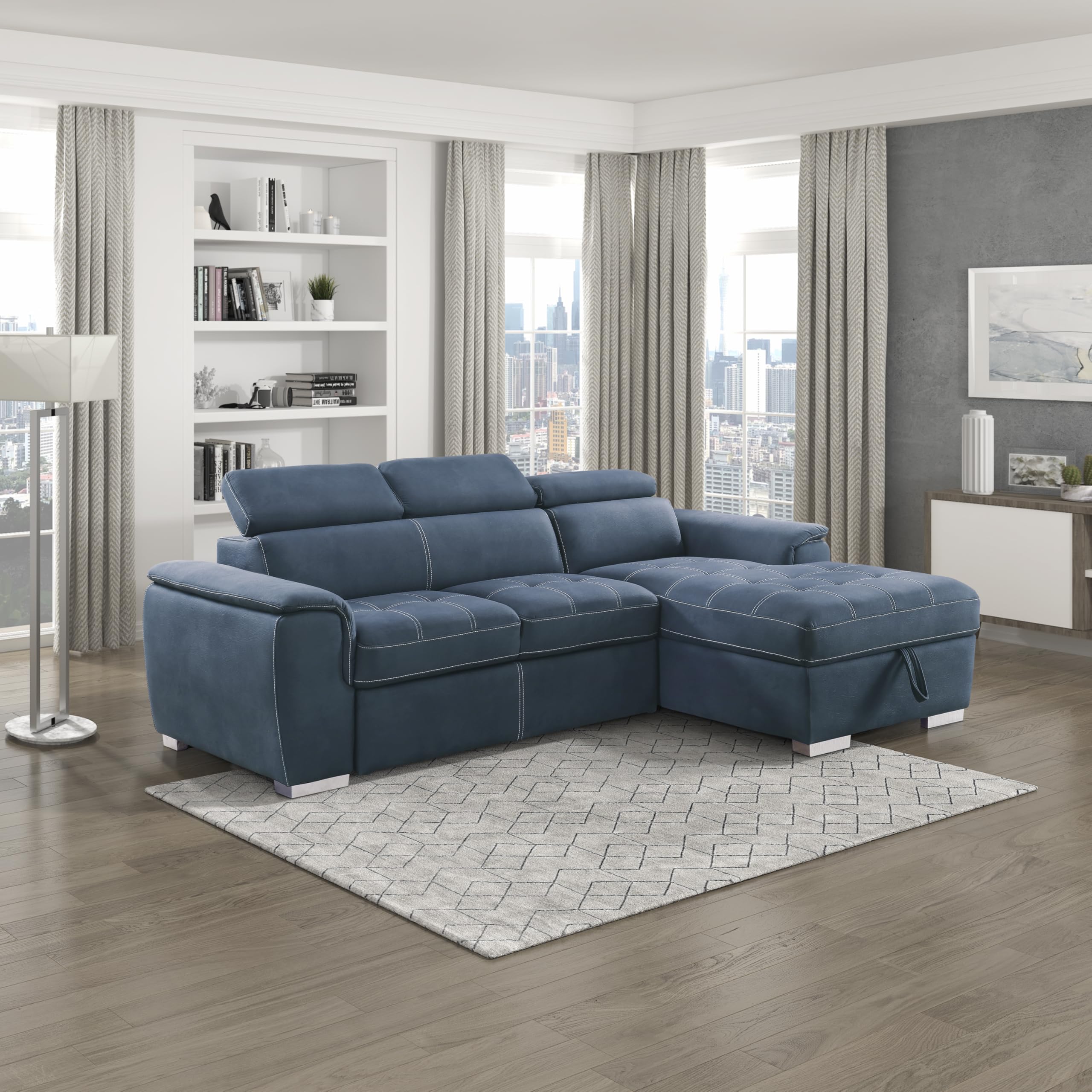 Lexicon Cheyenne Convertible Sectional Sofa Sleeper, Right Chaise, Blue - Image 10