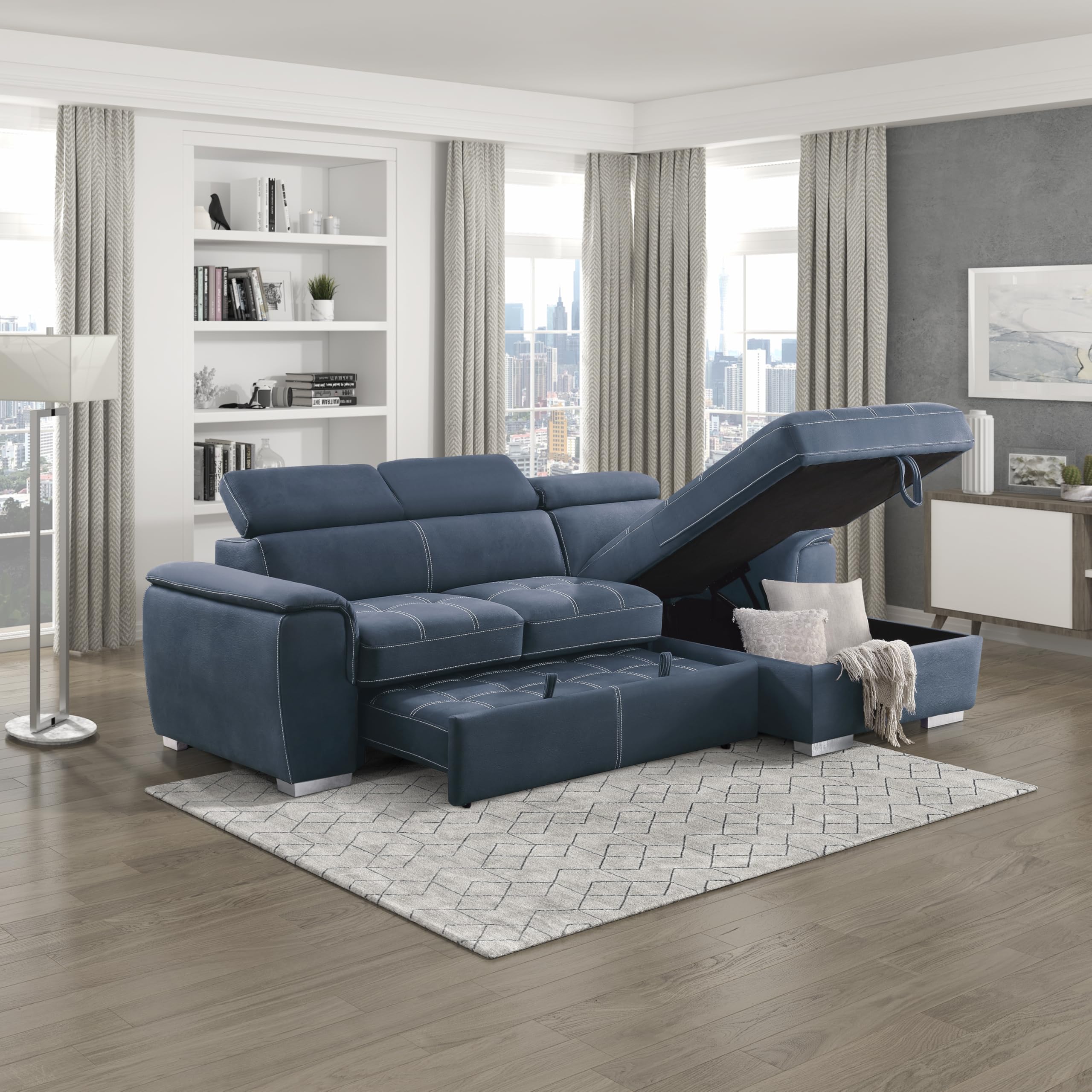 Lexicon Cheyenne Convertible Sectional Sofa Sleeper, Right Chaise, Blue - Image 11