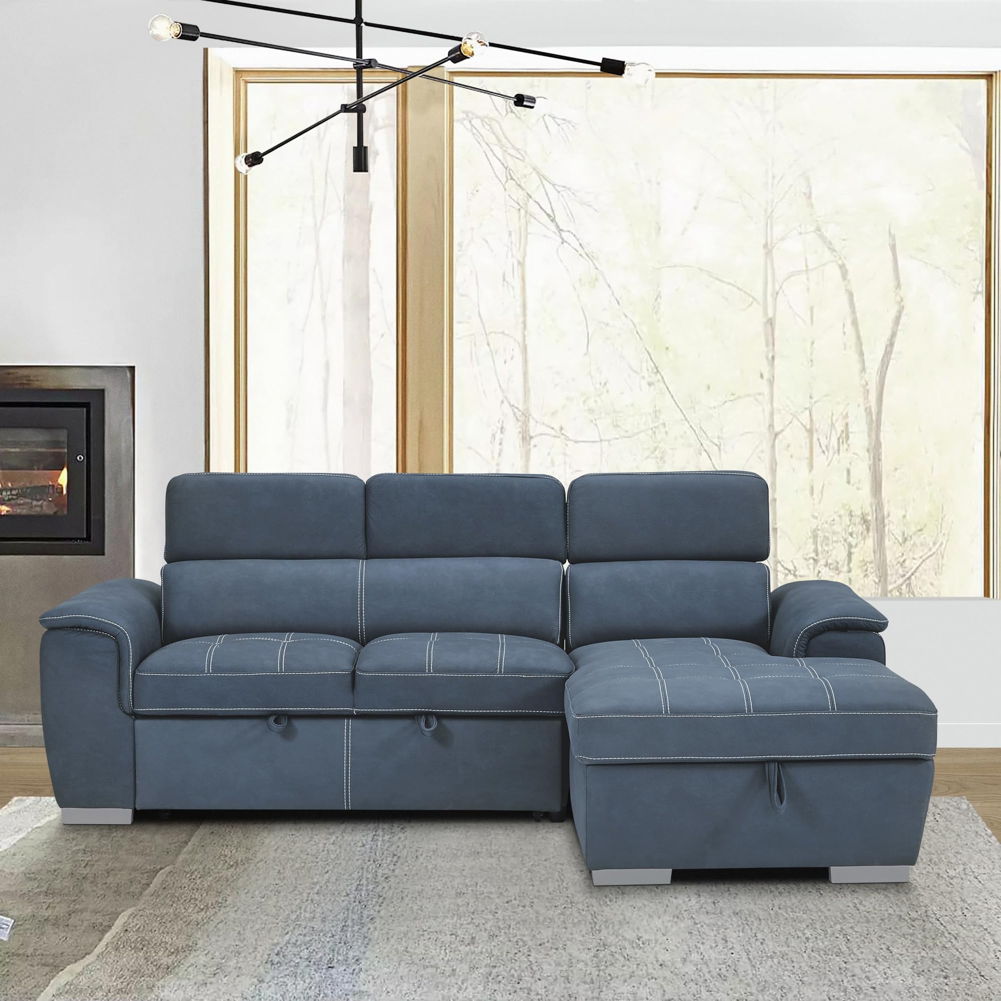Lexicon Cheyenne Convertible Sectional Sofa Sleeper, Right Chaise, Blue - Image 3