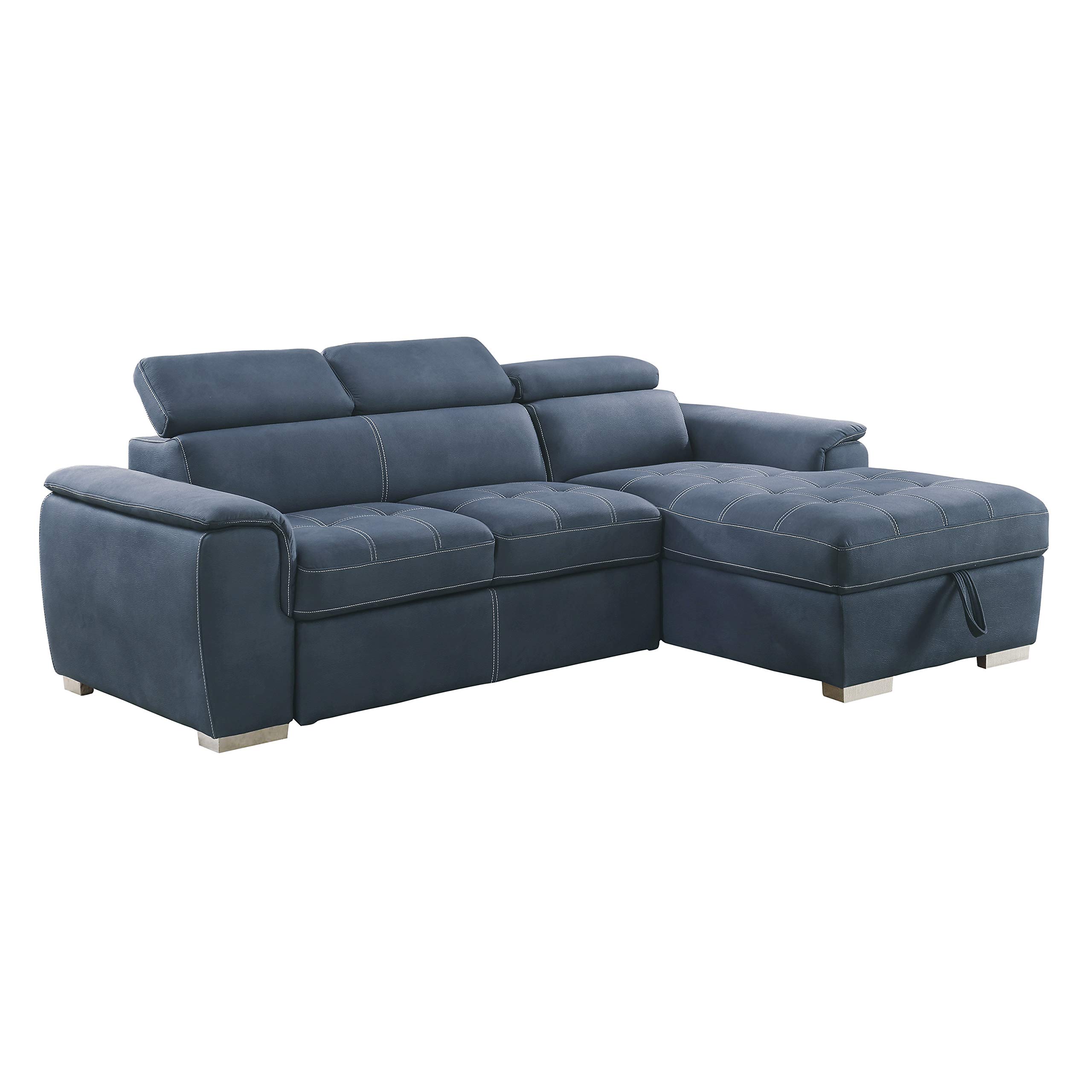 Lexicon Cheyenne Convertible Sectional Sofa Sleeper, Right Chaise, Blue - Image 4