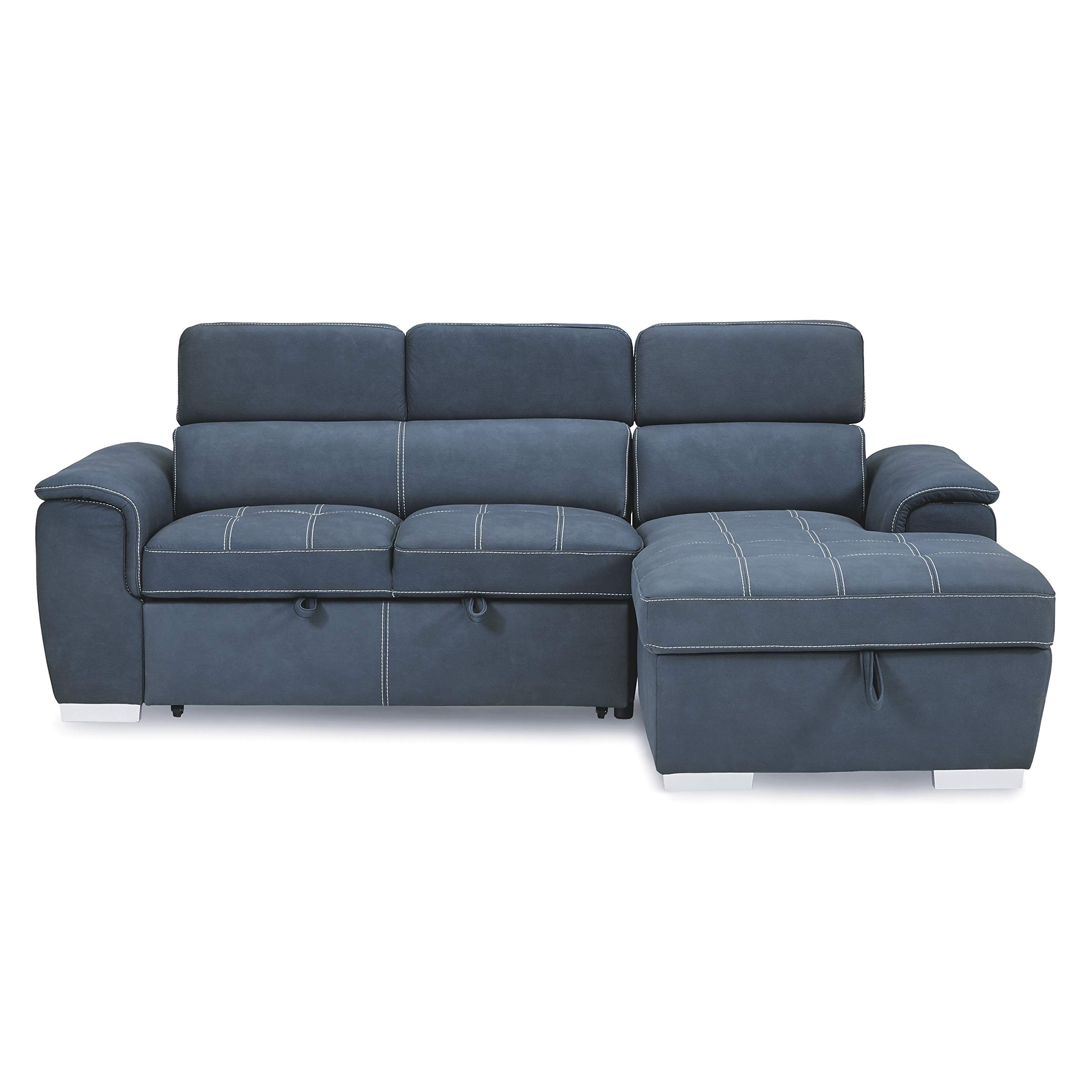 Lexicon Cheyenne Convertible Sectional Sofa Sleeper, Right Chaise, Blue - Image 5