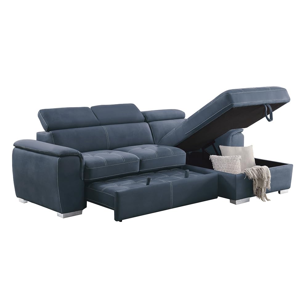 Lexicon Cheyenne Convertible Sectional Sofa Sleeper, Right Chaise, Blue - Image 8