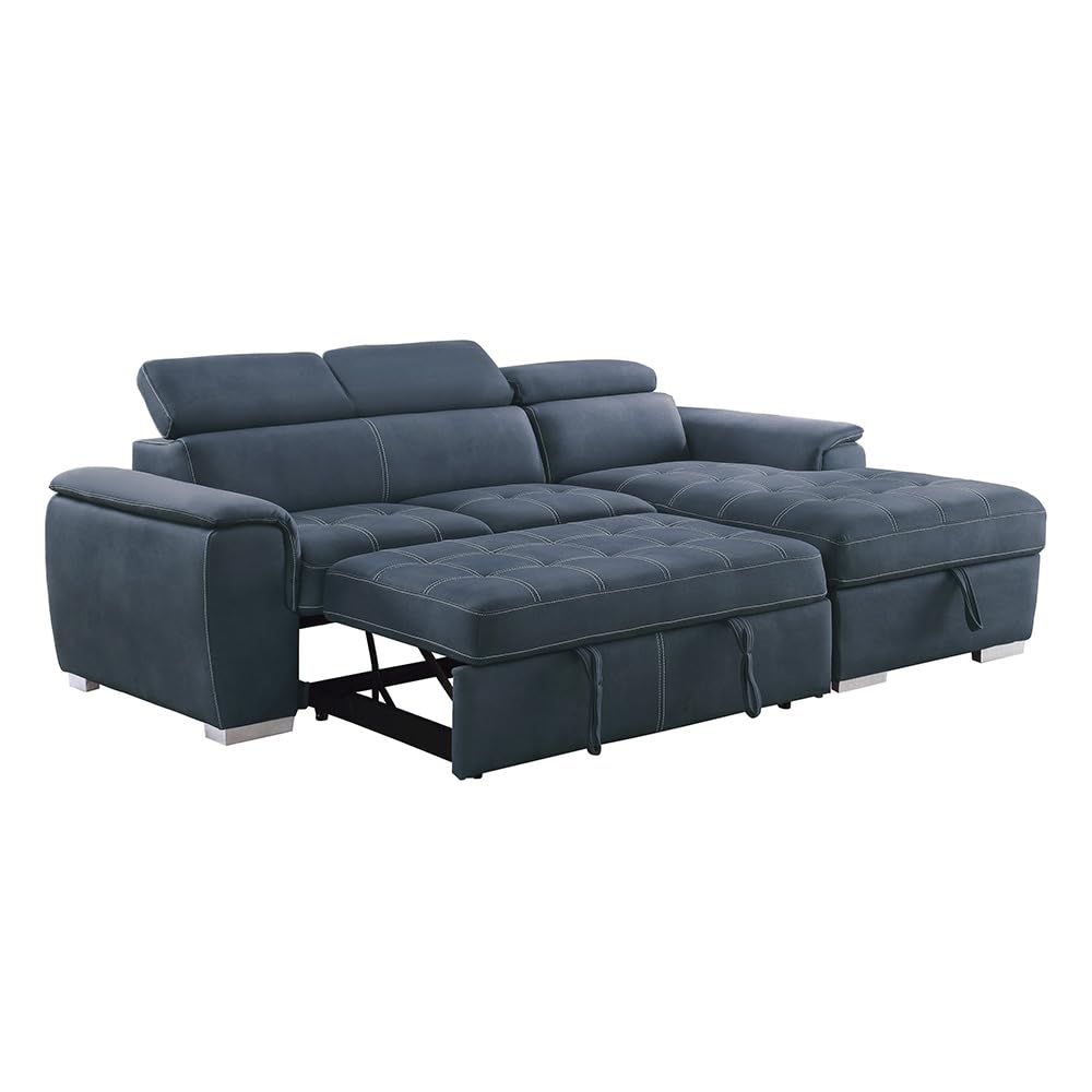 Lexicon Cheyenne Convertible Sectional Sofa Sleeper, Right Chaise, Blue - Image 9