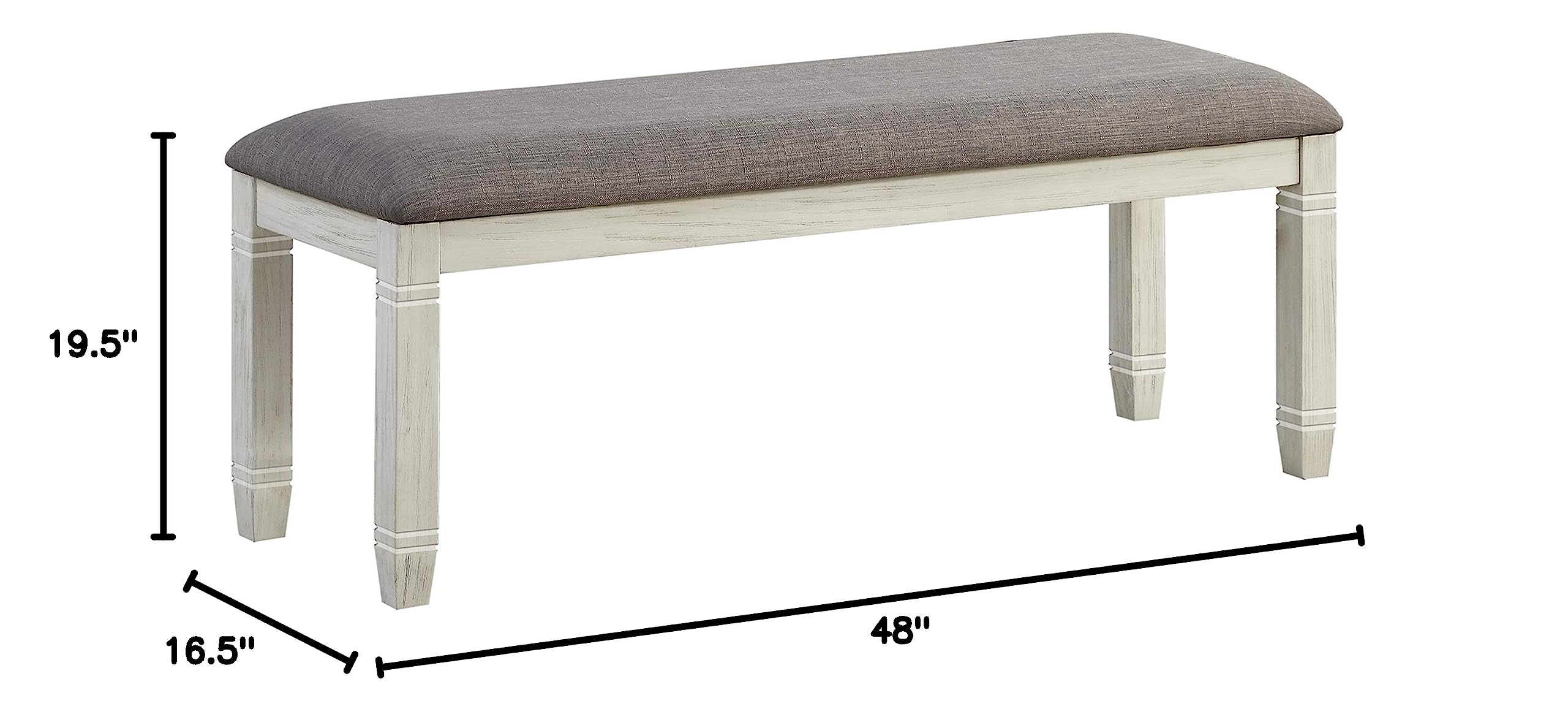 Lexicon Dining Bench with Padded Seat and Wooden Frame, 48" W Entryway Bench, Gray Textured Fabric Upholstered Dining Seat for Kitchen/Living Room, Easy Assembly, Antique White - Image 5