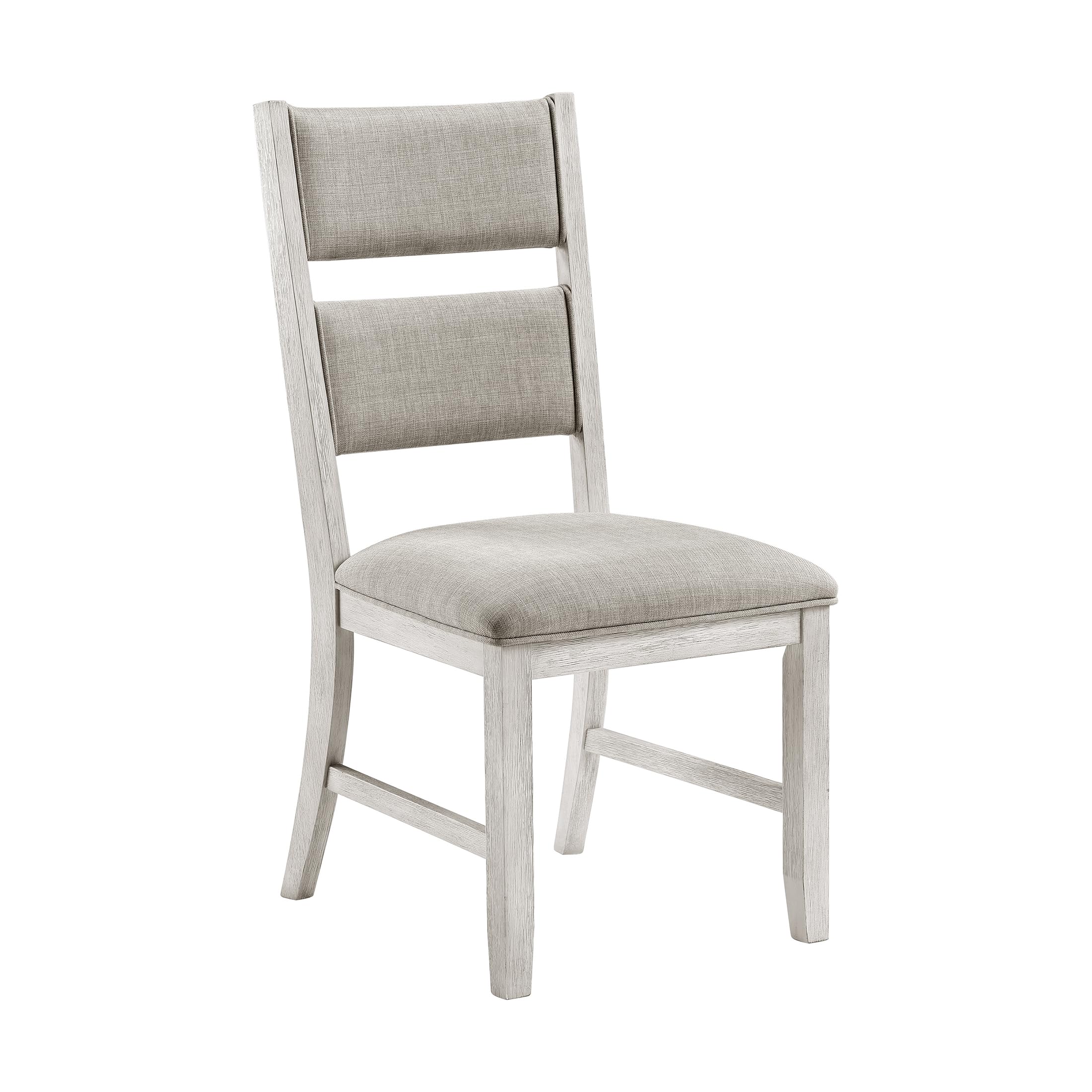 Lexicon Dining Chair Set of 2, Wooden Kitchen Chairs with Light Gray Textured Fabric Upholstered Seats and Back Rest, Accent Seating for Dining Room/Kitchen, Assembly Required, Brushed Antique White - Image 6