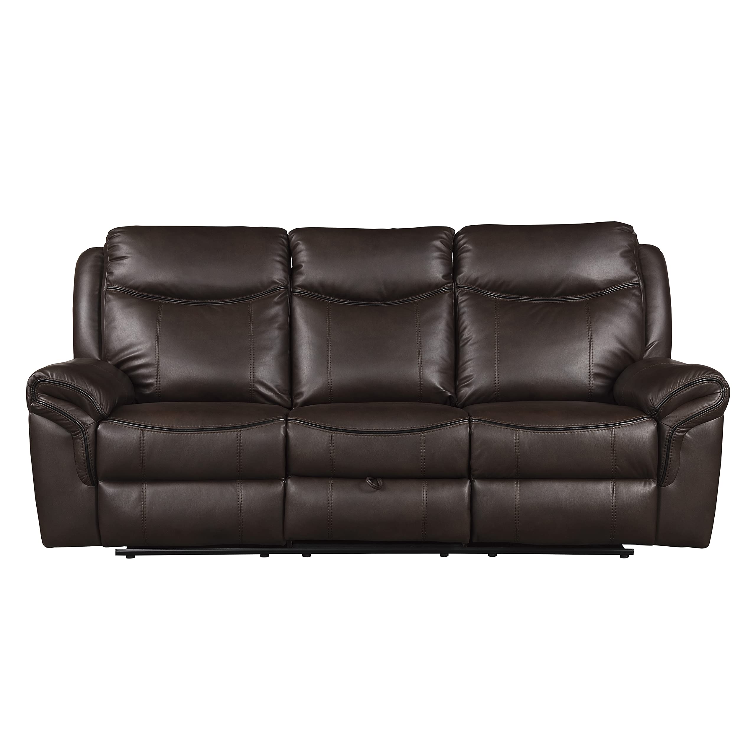 Lexicon Double Recliner Sofa RV Couch, Home Theater Seating, Manual Faux Leather Glider Recliner Sofas, Center Drop-Down Cup Holders, Receptacle, Hidden Drawer, USB Ports, 88.5’’W Sofa, Dark Brown - Image 4