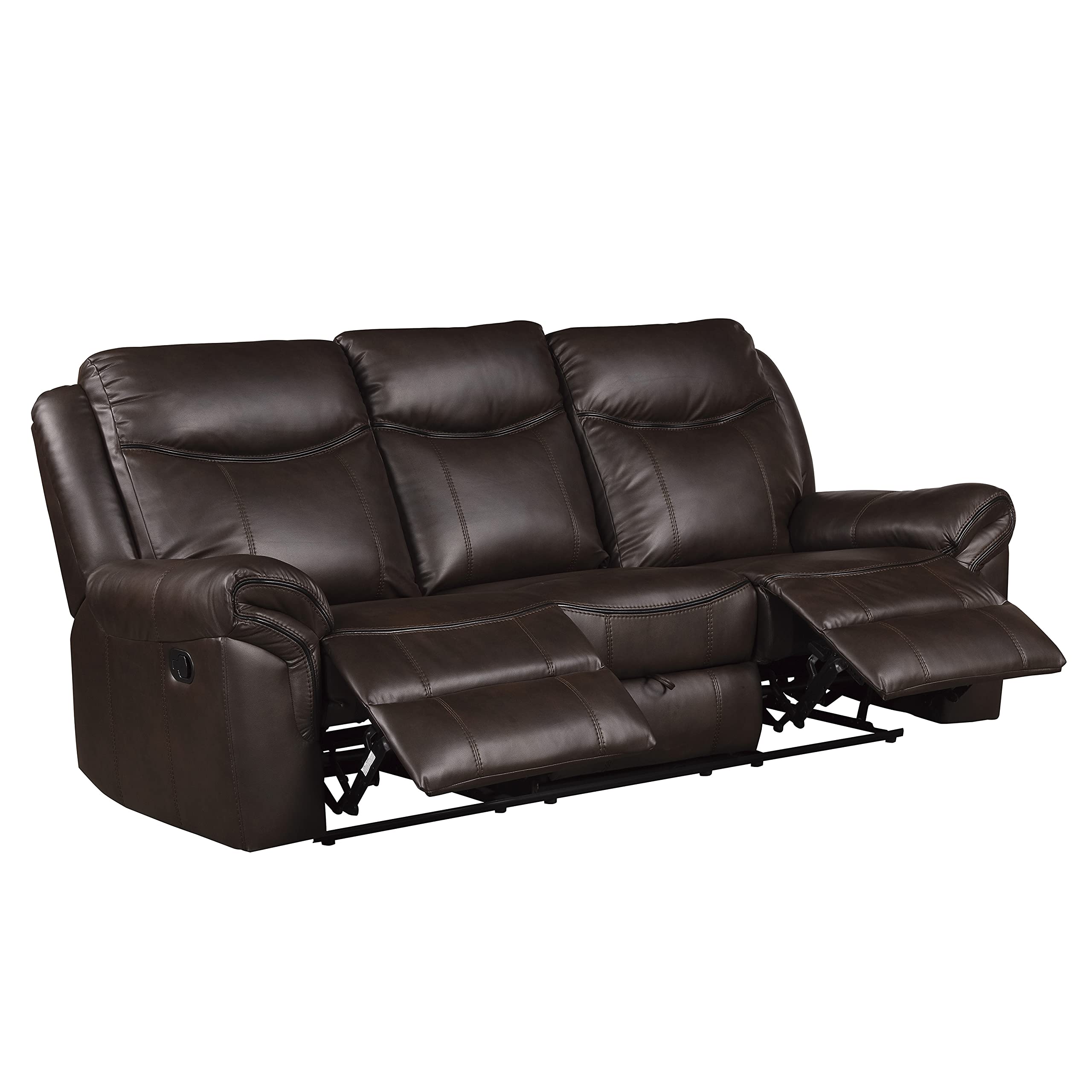 Lexicon Double Recliner Sofa RV Couch, Home Theater Seating, Manual Faux Leather Glider Recliner Sofas, Center Drop-Down Cup Holders, Receptacle, Hidden Drawer, USB Ports, 88.5’’W Sofa, Dark Brown - Image 5