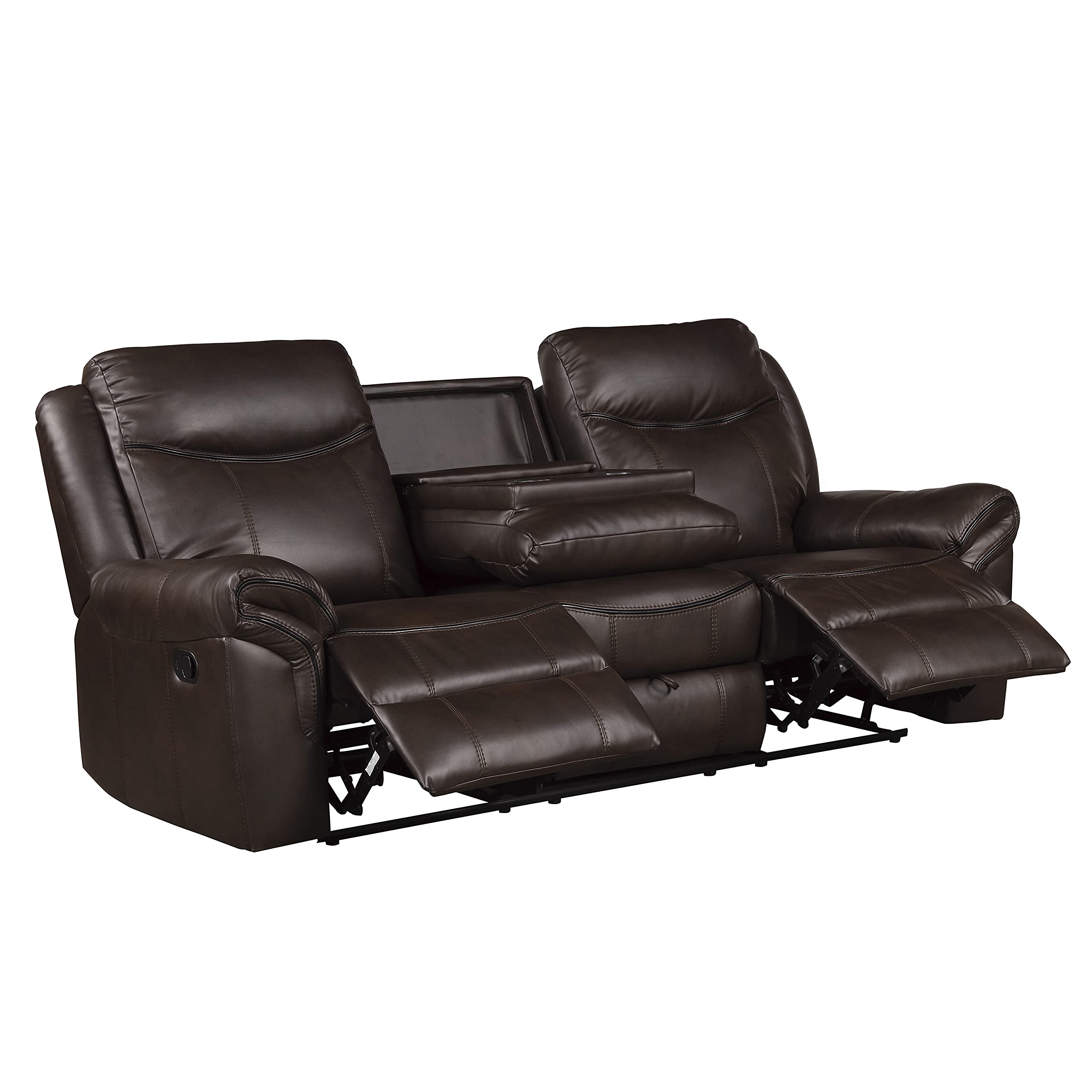 Lexicon Double Recliner Sofa RV Couch, Home Theater Seating, Manual Faux Leather Glider Recliner Sofas, Center Drop-Down Cup Holders, Receptacle, Hidden Drawer, USB Ports, 88.5’’W Sofa, Dark Brown - Image 6