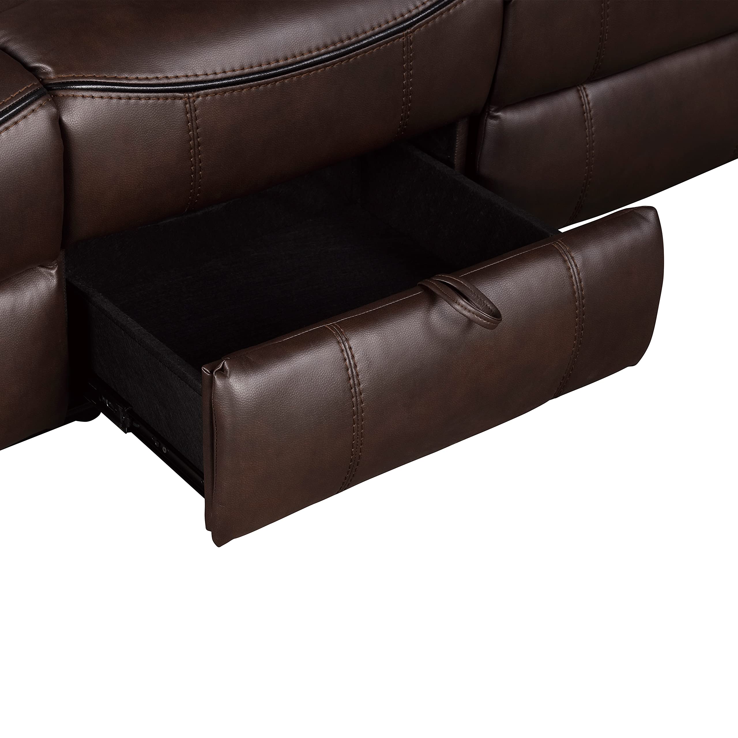 Lexicon Double Recliner Sofa RV Couch, Home Theater Seating, Manual Faux Leather Glider Recliner Sofas, Center Drop-Down Cup Holders, Receptacle, Hidden Drawer, USB Ports, 88.5’’W Sofa, Dark Brown - Image 9