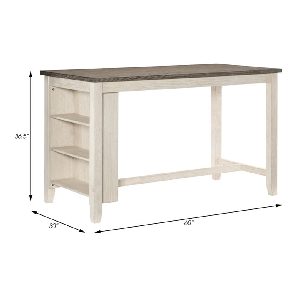 Lexicon Farmhouse Counter Height Table with Storage Shelves, Acacia Wood Frame Kitchen Table for 4 for Dining Room/Breakfast Nook/Living Room, Easy Assembly, Antique White & Wire-Brushed Rosy Brown - Image 3