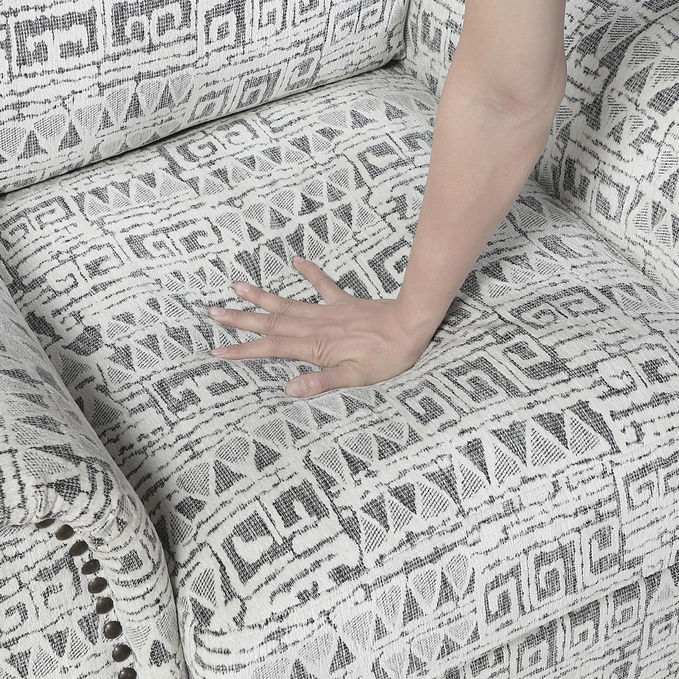 Lexicon Jacquard Swivel Accent Chair with Nailhead Trim - Rolled Arms, Removable Seat Cushion Cover, 360-Degree Metal Base Upholstered Swivel Chair for Living Room, Bedroom, Reading Nook, Gray - Image 12