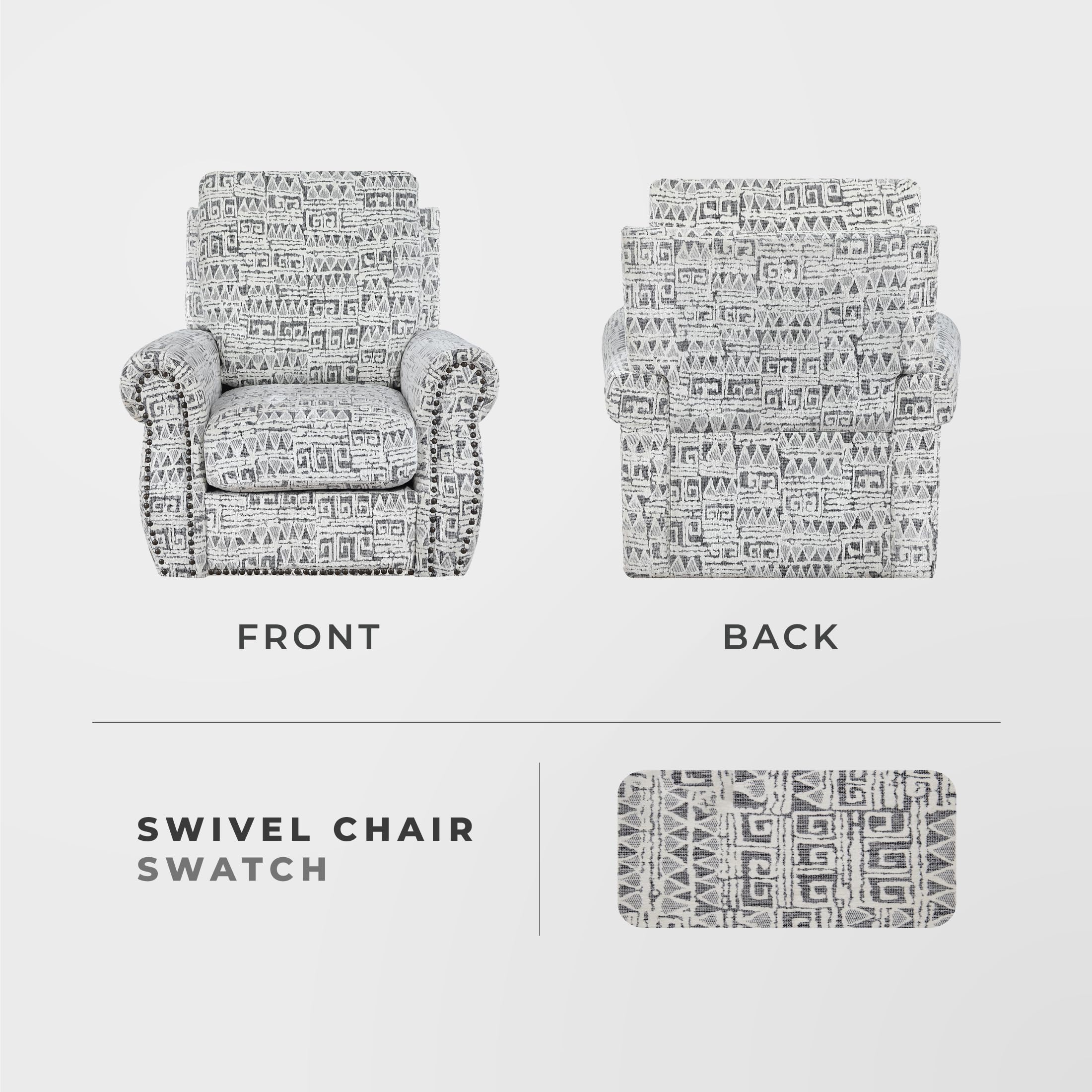 Lexicon Jacquard Swivel Accent Chair with Nailhead Trim - Rolled Arms, Removable Seat Cushion Cover, 360-Degree Metal Base Upholstered Swivel Chair for Living Room, Bedroom, Reading Nook, Gray - Image 5