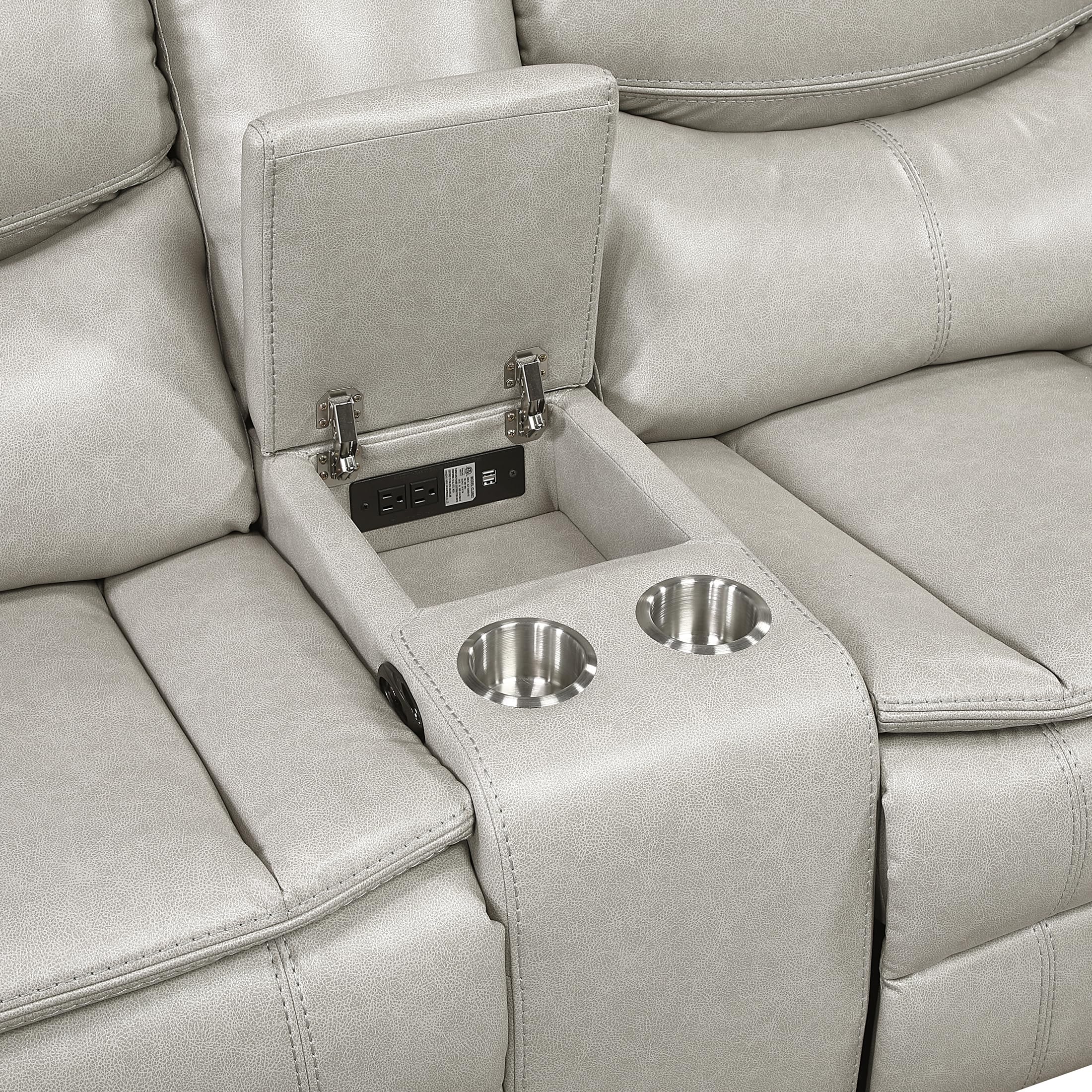 Lexicon L-Shaped Power Reclining Sectional Couch, Faux Leather Reclining Sectional Sofa, 3 Recliners, Wall Hugger, Right Storage Console, Cup Holders, Receptacles, Charging Ports, Silver Gray - Image 10